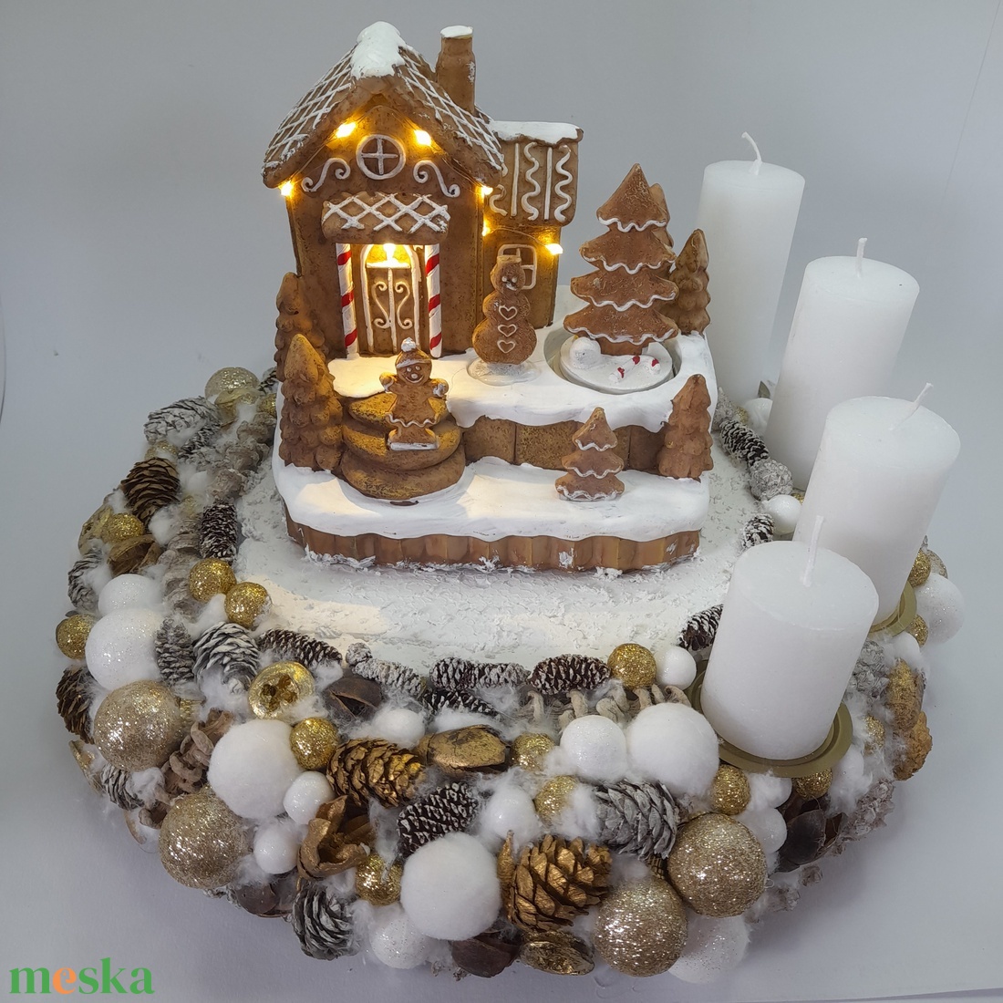 Mézeskalács Téli Falu - karácsony - adventi díszek - adventi koszorú - Meska.hu