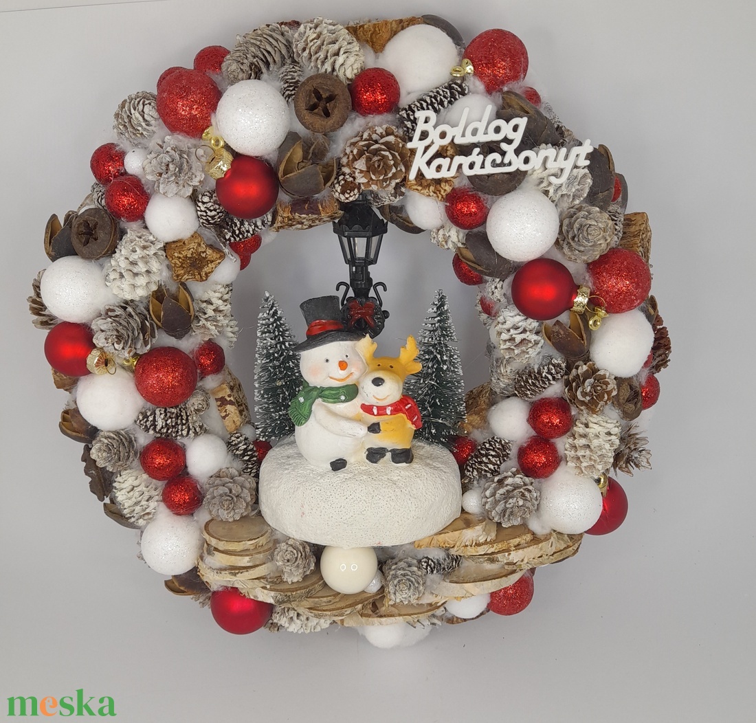 Hóember és Rénszarvas Ajtódísz - karácsony - adventi díszek - adventi ajtódísz - Meska.hu