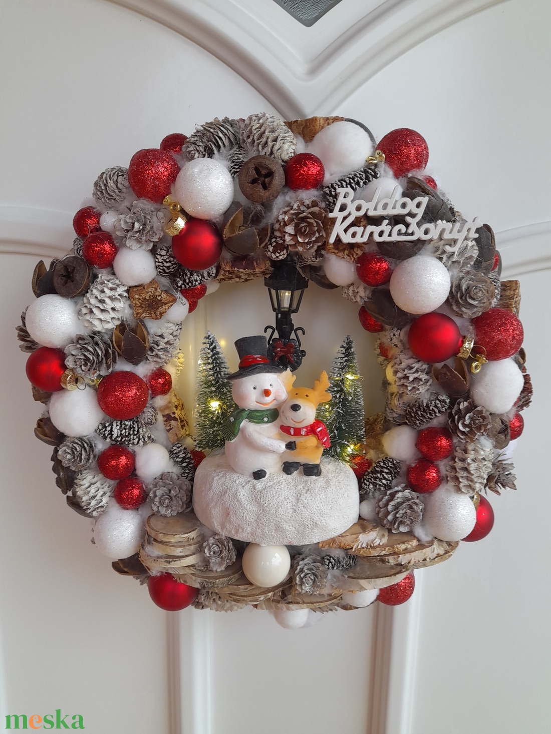 Hóember és Rénszarvas Ajtódísz - karácsony - adventi díszek - adventi ajtódísz - Meska.hu