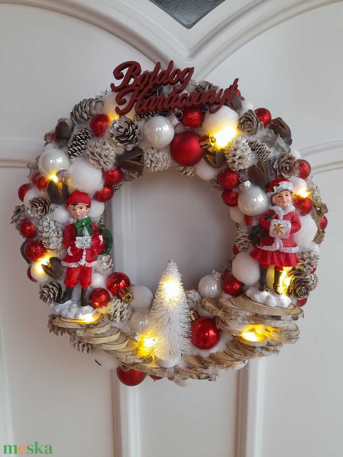 Karácsonyi LED-es Ajtódísz  Gyermekfigurás - karácsony - adventi díszek - adventi ajtódísz - Meska.hu