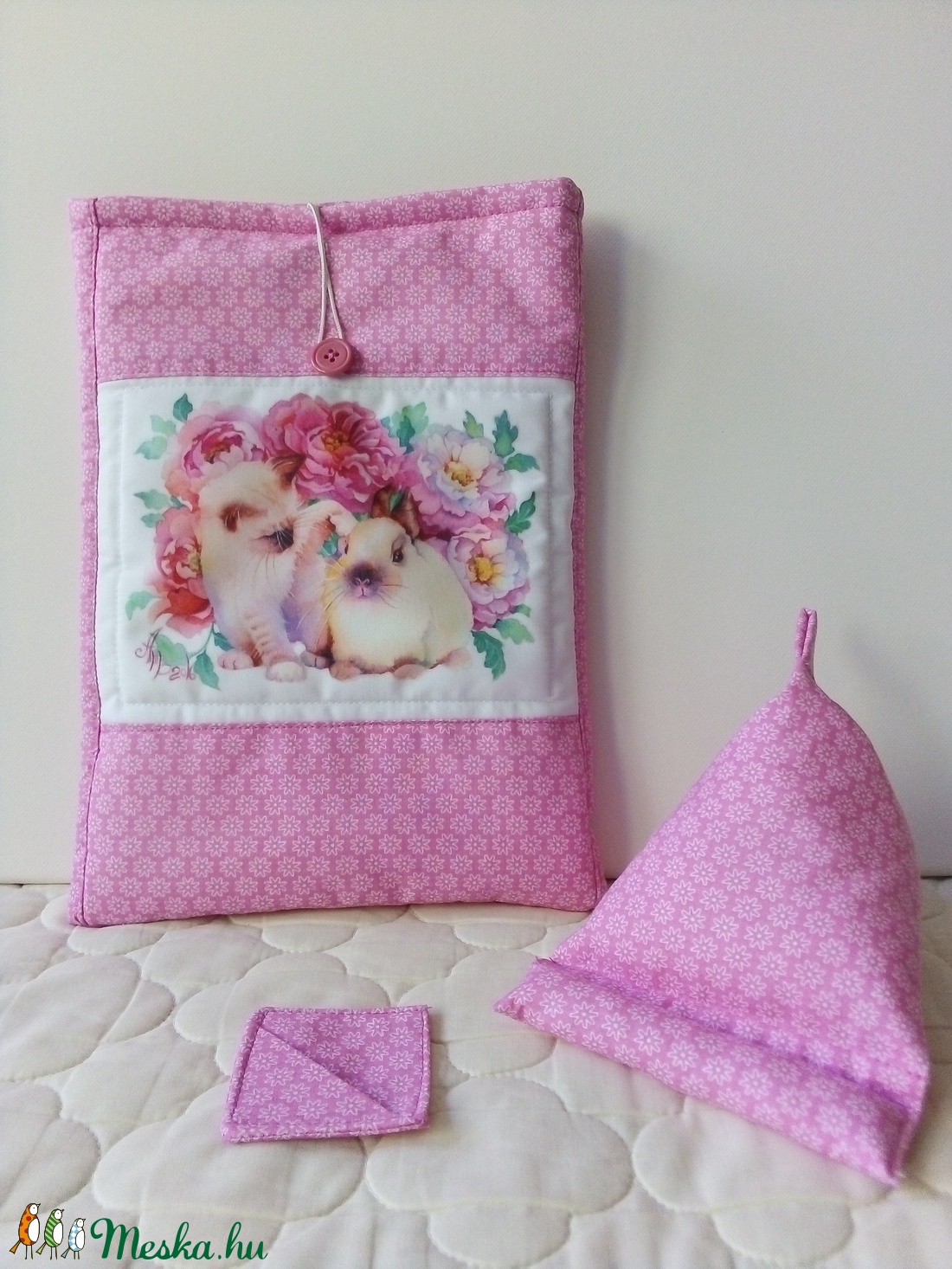 Nyuszis-cicás könyvtartó,telefontartó szett - otthon & életmód - Meska.hu