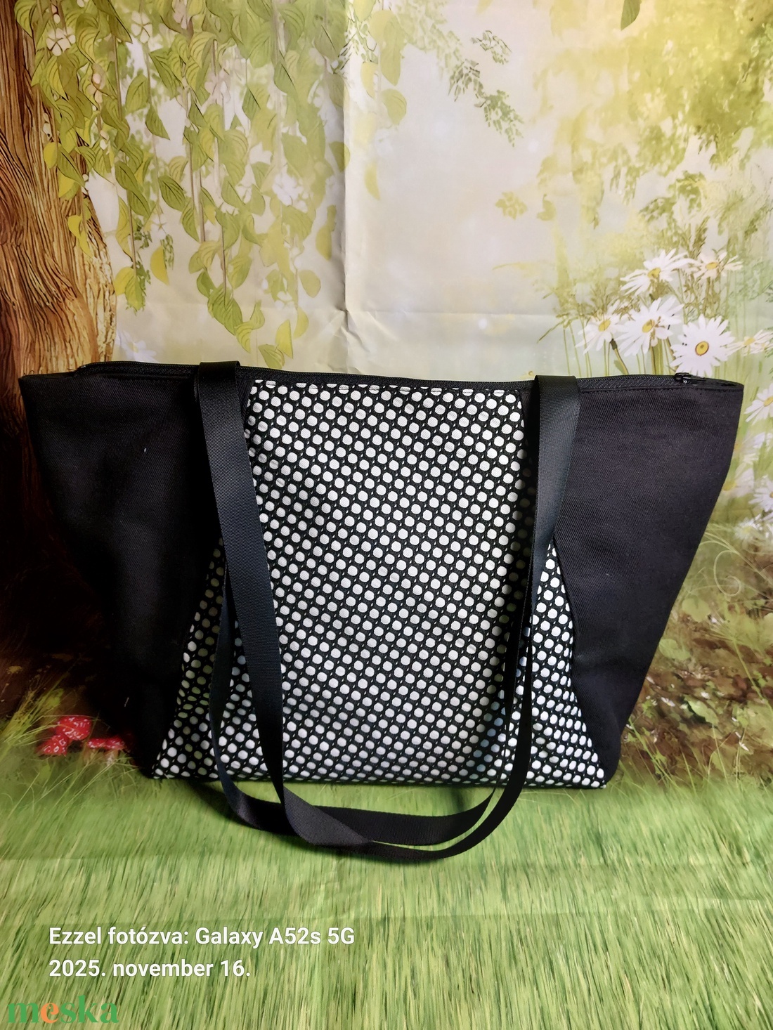 Fekete hálós  szövetes táska - táska & tok - kézitáska & válltáska - nagy pakolós táska - Meska.hu