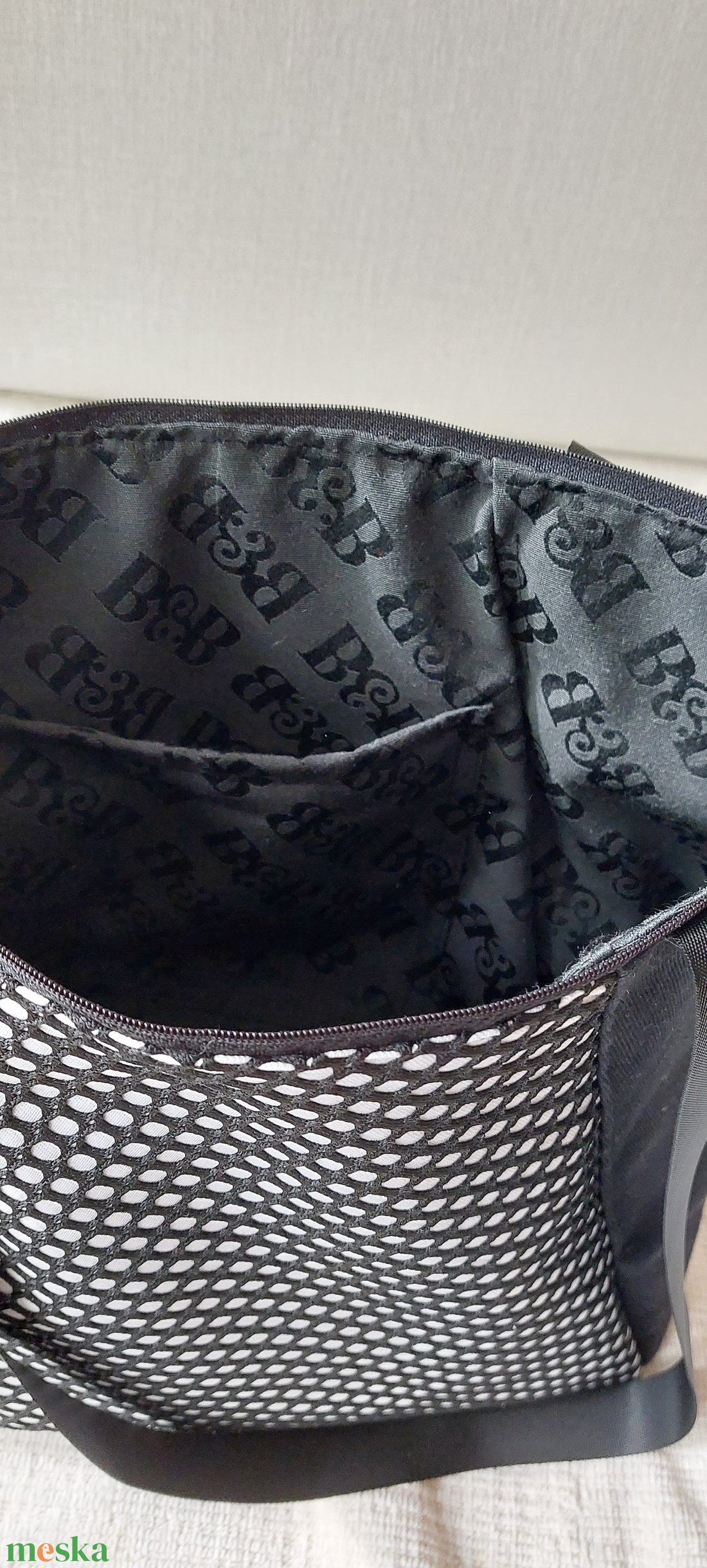 Fekete hálós  szövetes táska - táska & tok - kézitáska & válltáska - nagy pakolós táska - Meska.hu