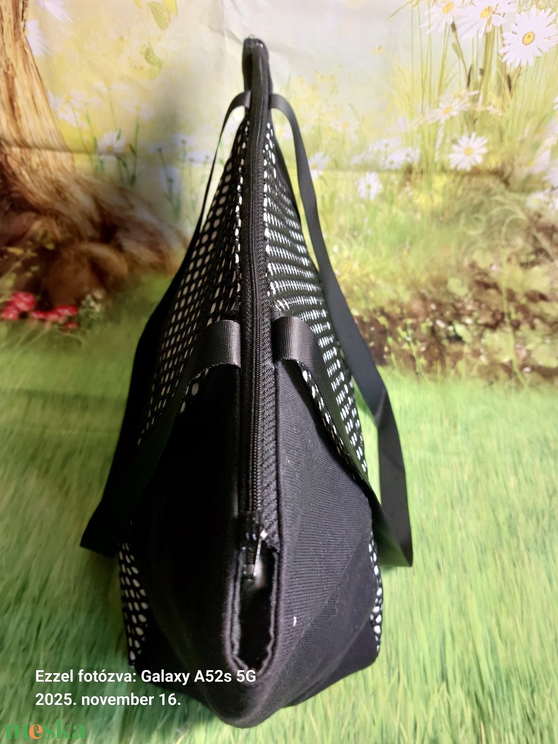 Fekete hálós  szövetes táska - táska & tok - kézitáska & válltáska - nagy pakolós táska - Meska.hu