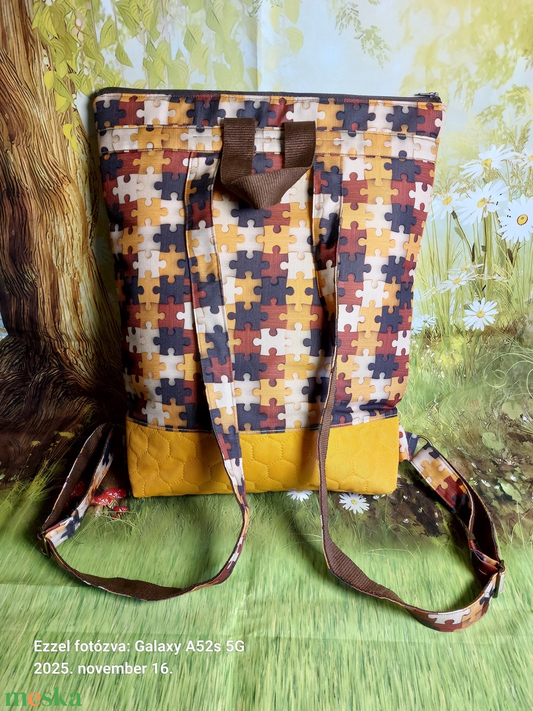 Okkersárgás puzzle hátizsák - táska & tok - hátizsák - hátizsák - Meska.hu