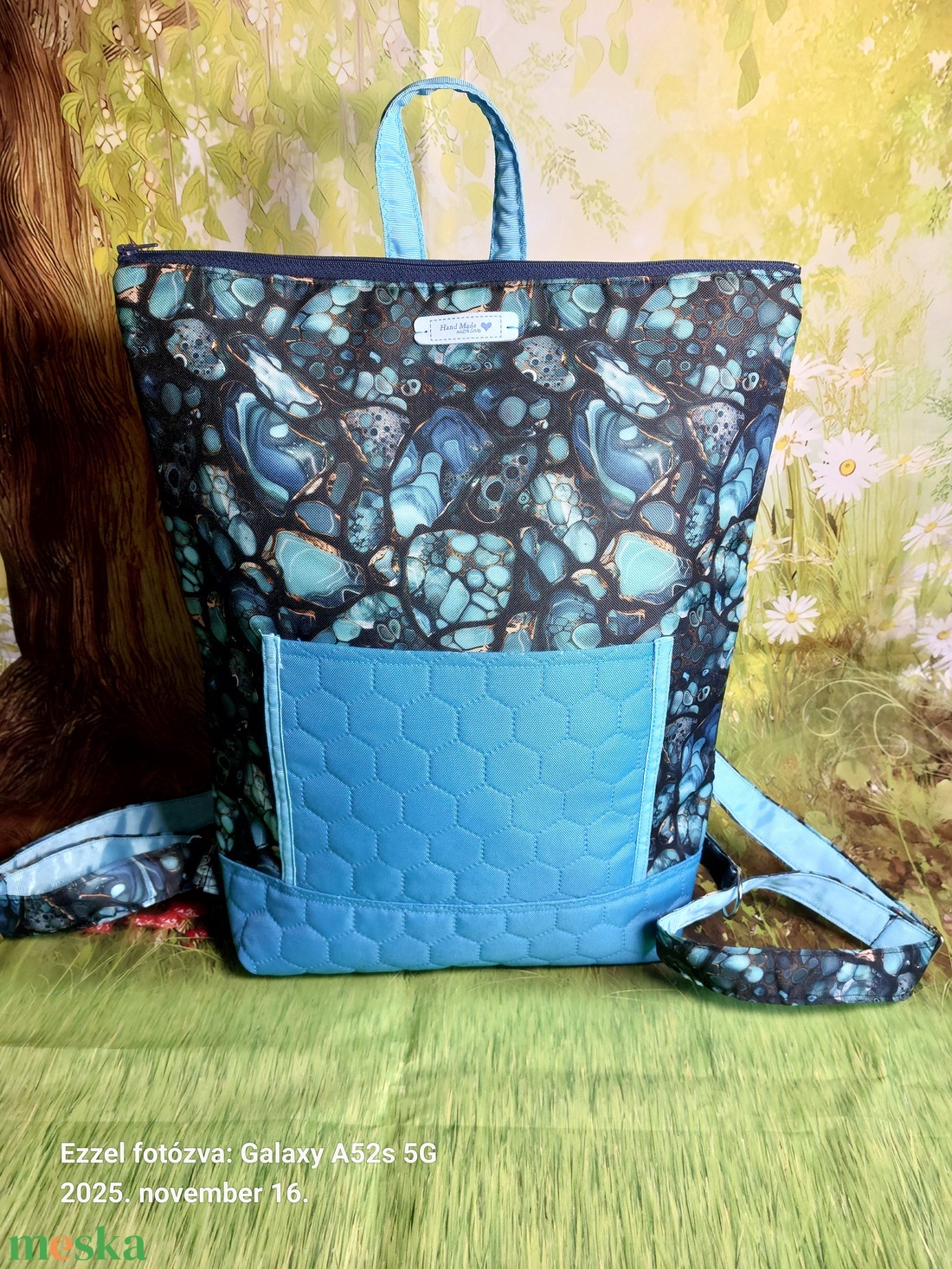 Türkiz kavicsos hátizsák - táska & tok - hátizsák - hátizsák - Meska.hu