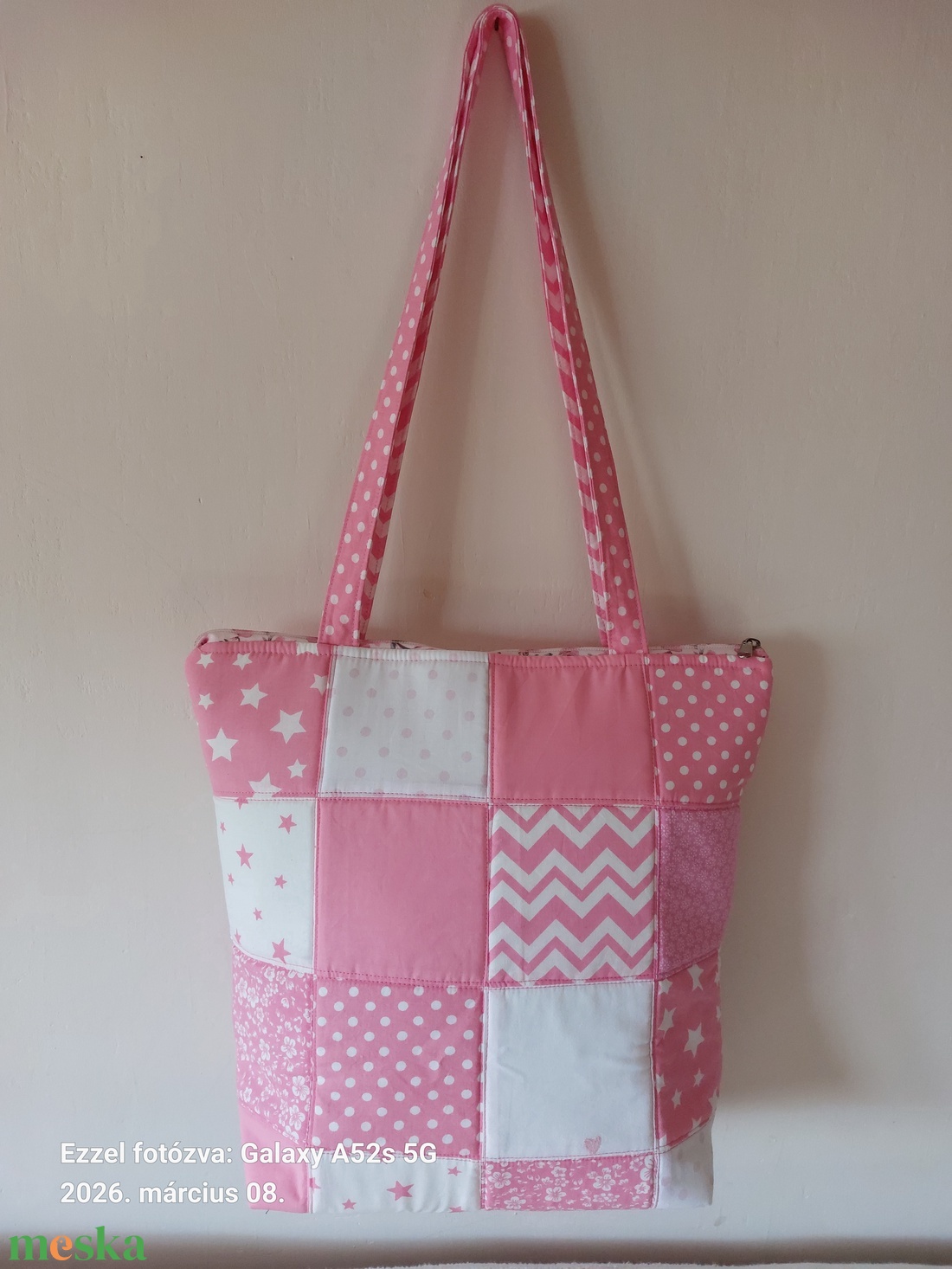 Rózsaszín pachwork táska - táska & tok - kézitáska & válltáska - válltáska - Meska.hu