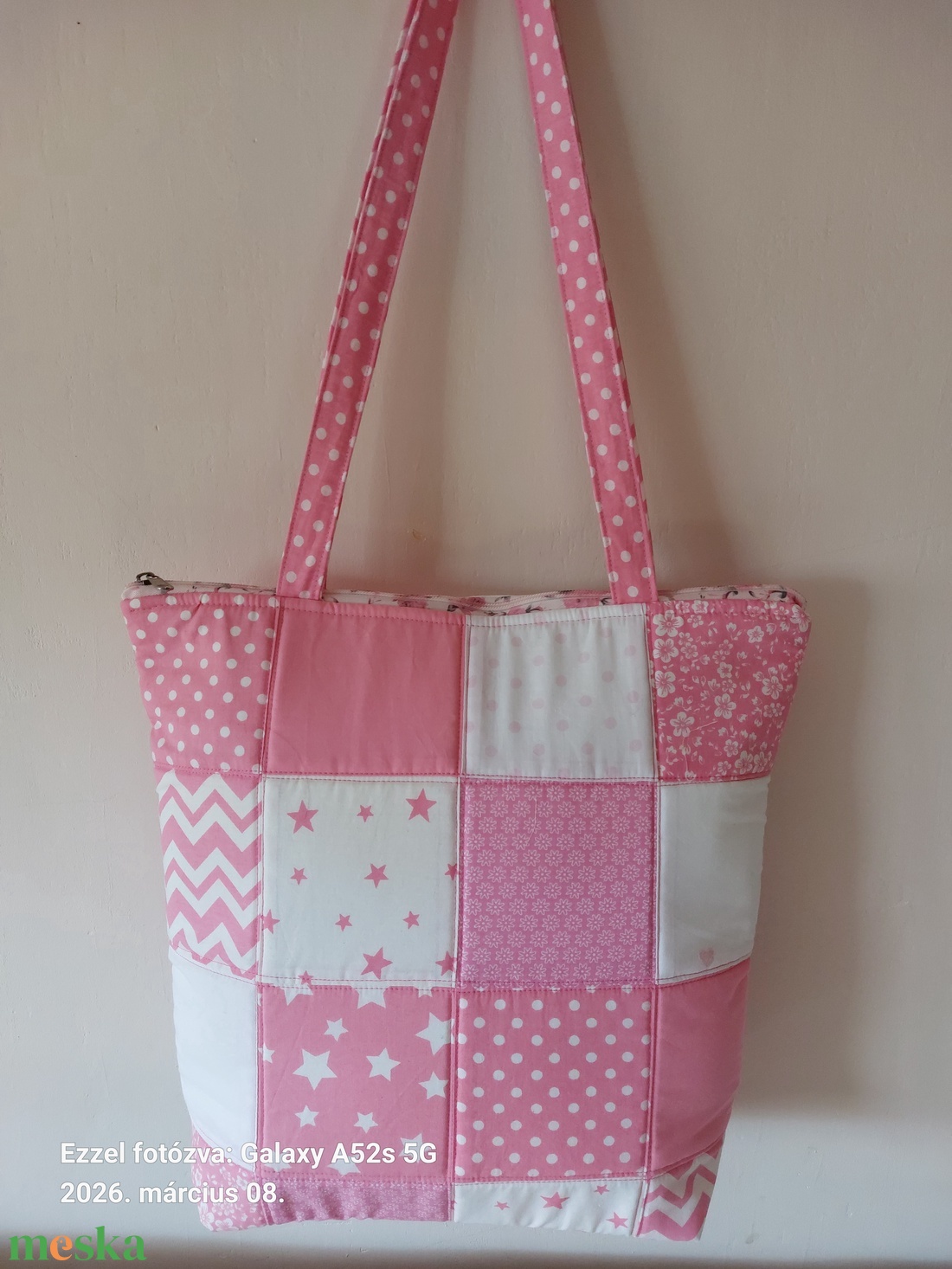 Rózsaszín pachwork táska - táska & tok - kézitáska & válltáska - válltáska - Meska.hu