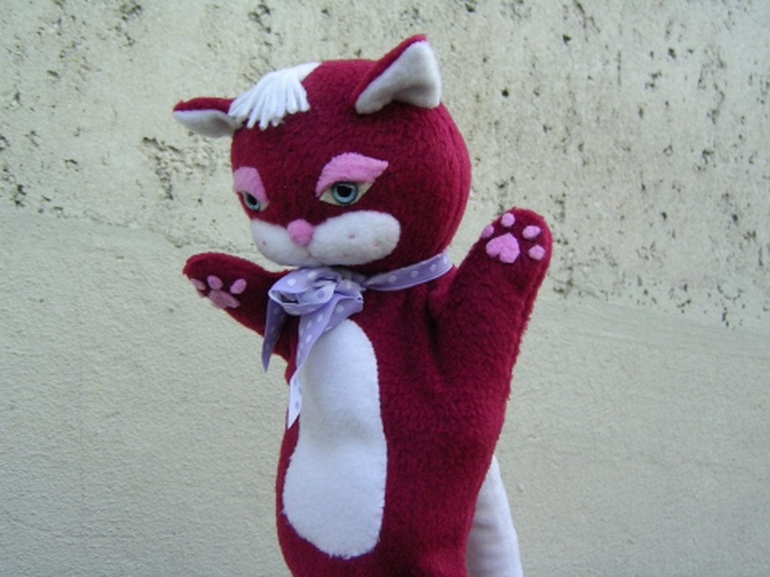 Bordó cica - kézbáb -  - Meska.hu