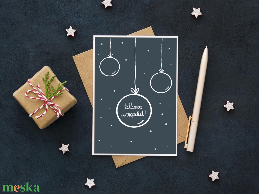 Karácsonyi gömb képeslap - karácsony - Meska.hu
