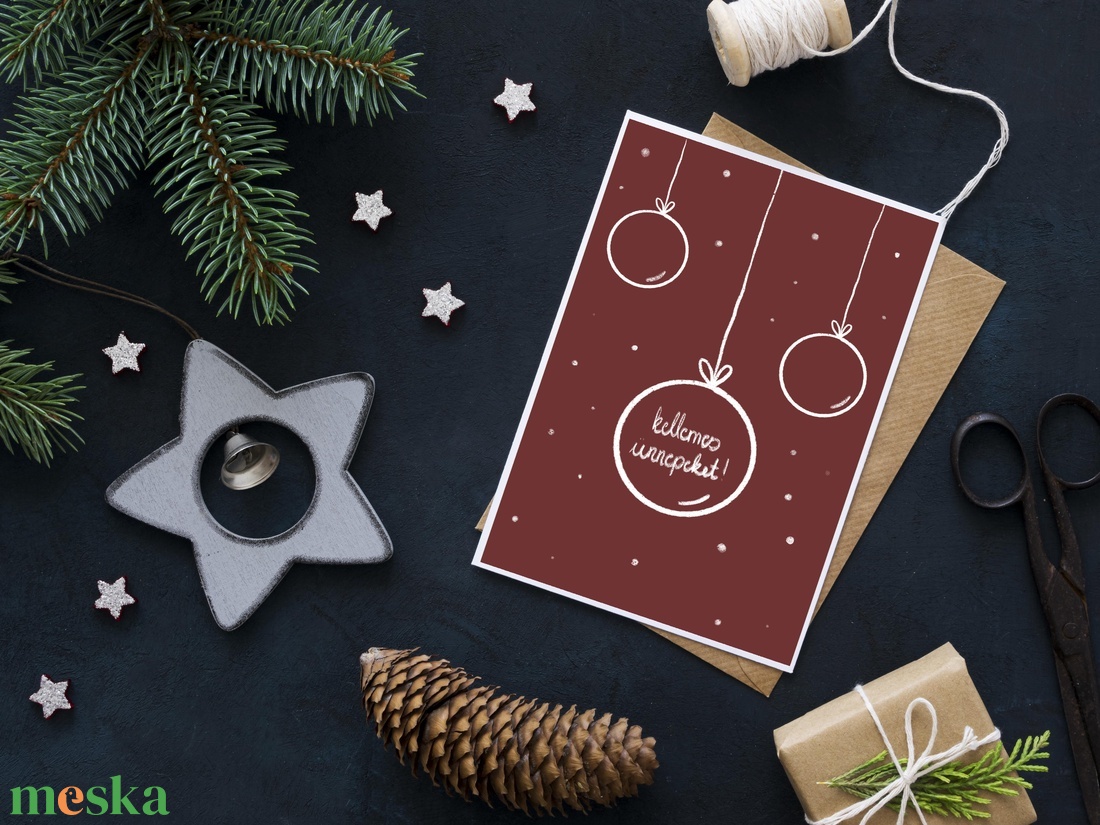 Karácsonyi gömb képeslap - karácsony - Meska.hu