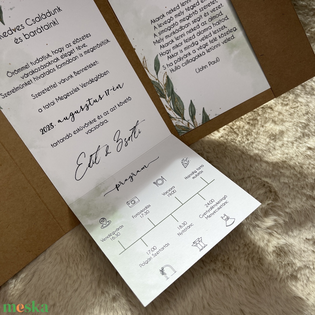 GREENERY - Esküvői meghívó - kinyitható, kraft papír - 05 - esküvő - meghívó & kártya - meghívó - Meska.hu GREENERY - Esküvői meghívó - kinyitható, kraft papír - 05 - esküvő - meghívó & kártya - meghívó - Meska.hu