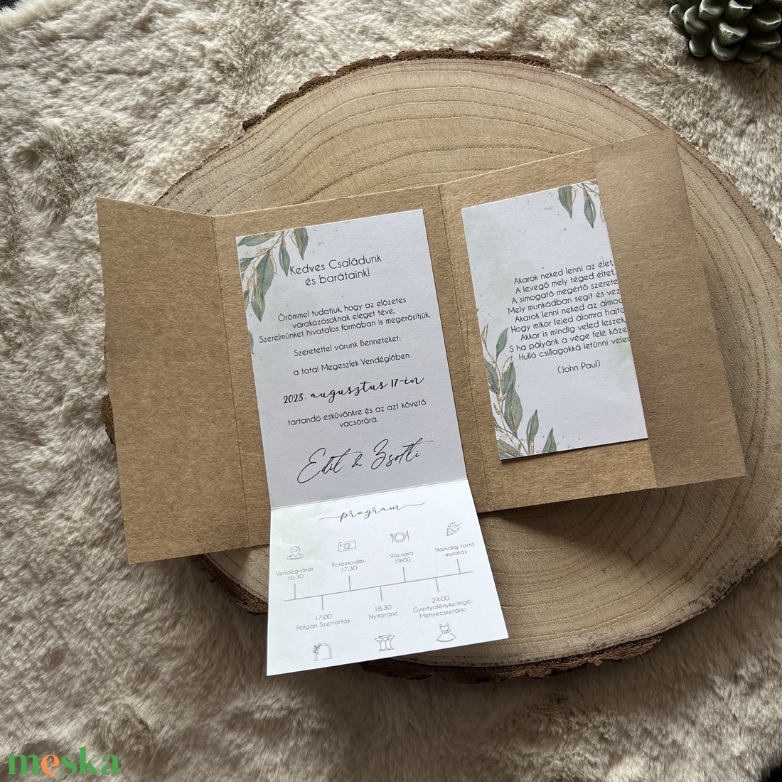 GREENERY - Esküvői meghívó - kinyitható, kraft papír - 05 - esküvő - meghívó & kártya - meghívó - Meska.hu GREENERY - Esküvői meghívó - kinyitható, kraft papír - 05 - esküvő - meghívó & kártya - meghívó - Meska.hu