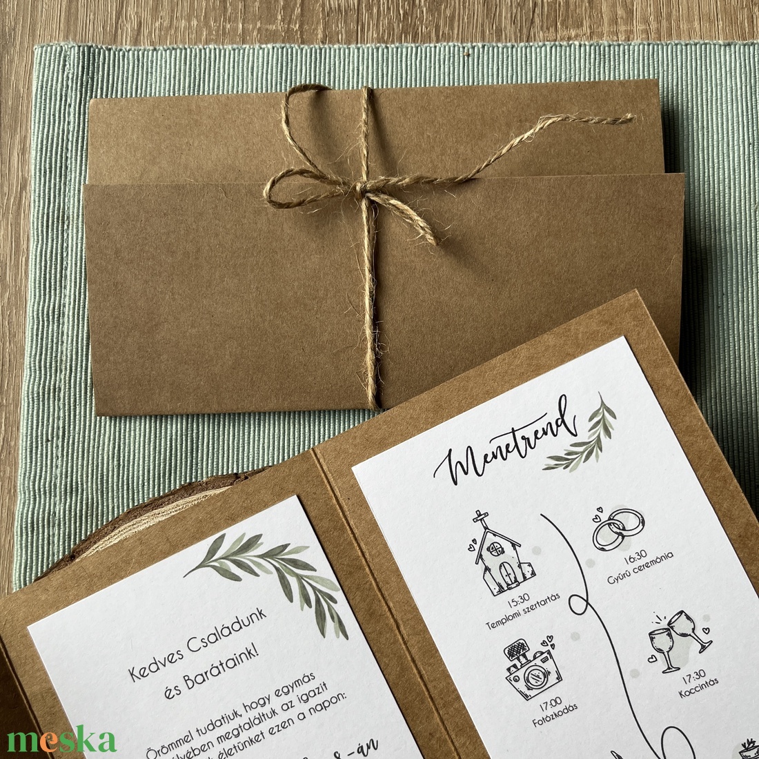 GREENERY - Esküvői meghívó - kinyitható, kraft papír - esküvő - meghívó & kártya - meghívó - Meska.hu GREENERY - Esküvői meghívó - kinyitható, kraft papír - esküvő - meghívó & kártya - meghívó - Meska.hu