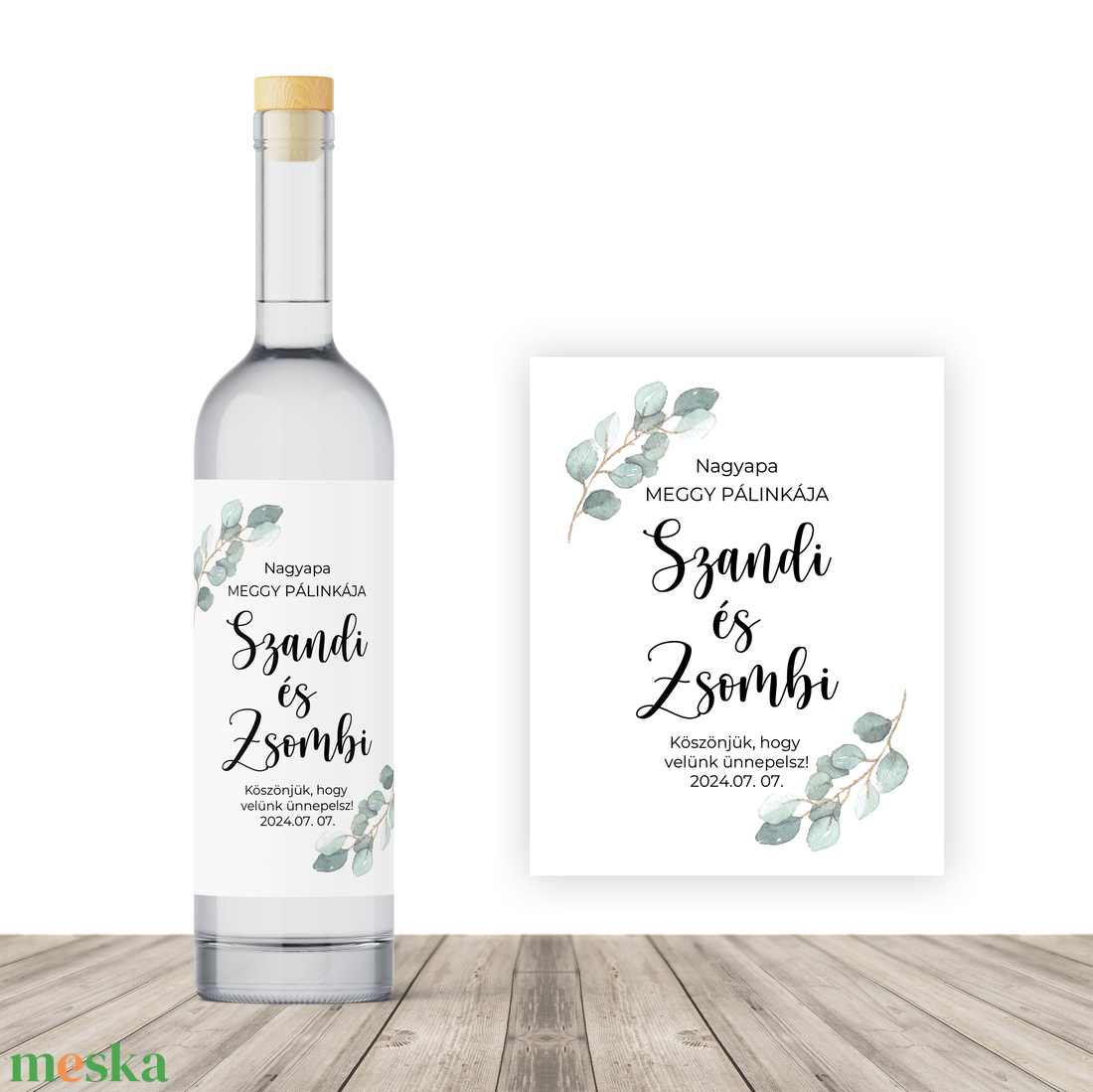 Pálinka címke  greenery - Esküvői pálinka matrica - eukaliptusz - esküvő - emlék & ajándék - köszönőajándék - Meska.hu
