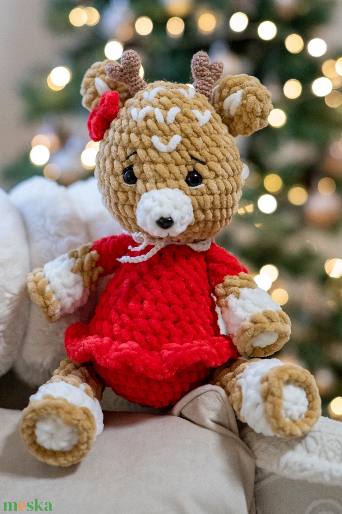 Horgolt plüss szarvas - piros - játék & sport - plüssállat & játékfigura - plüss mesefigurák - Meska.hu