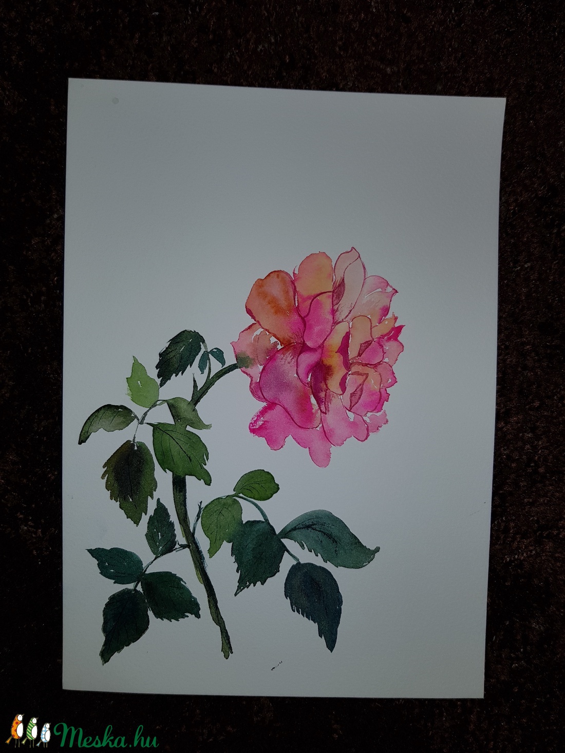 A rózsaszál: eredeti akvarell festmény  - művészet - festmény - akvarell - Meska.hu