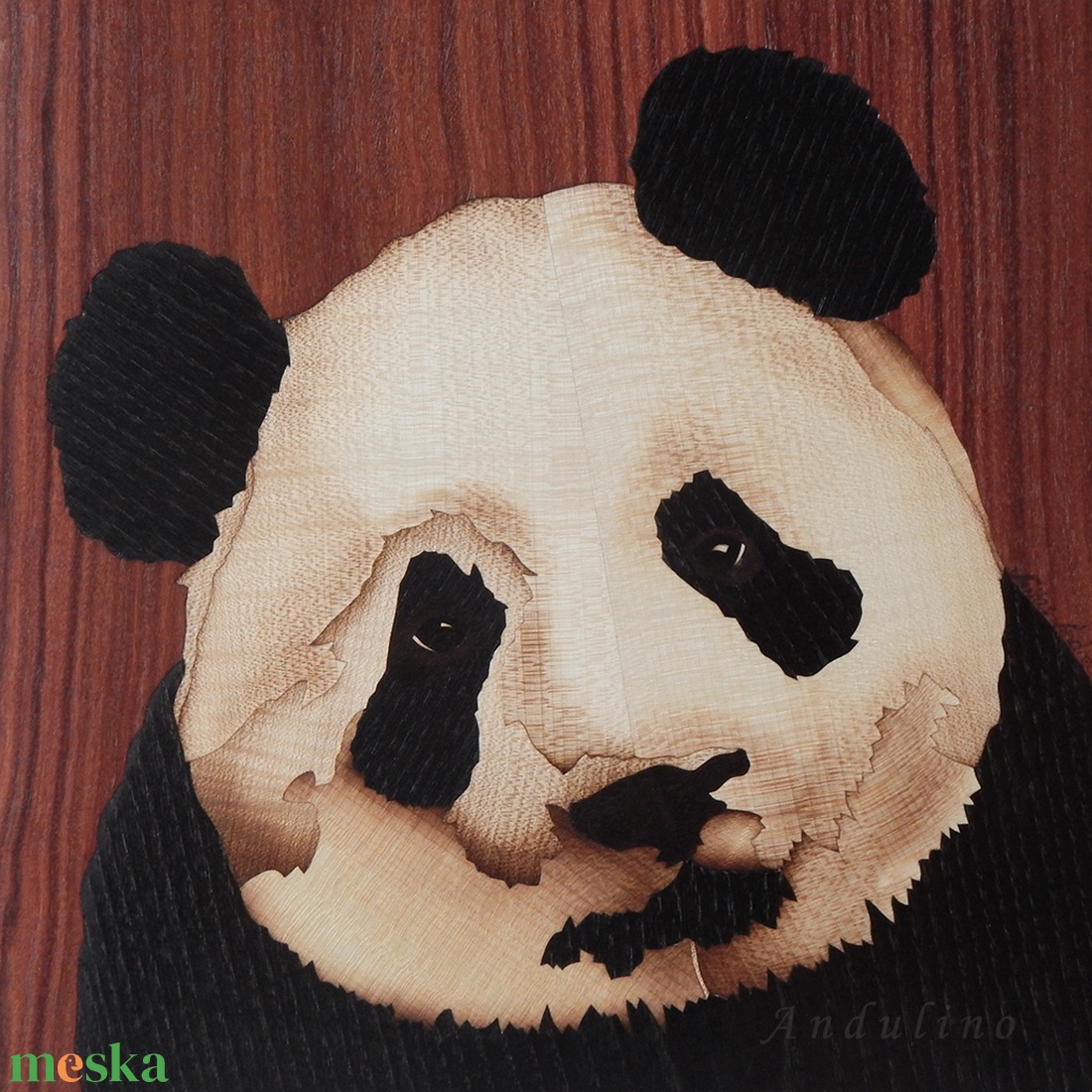 Édes Panda maci fa kézműves intarzia kép - otthon & életmód - dekoráció - kép & falikép - fából készült kép - Meska.hu