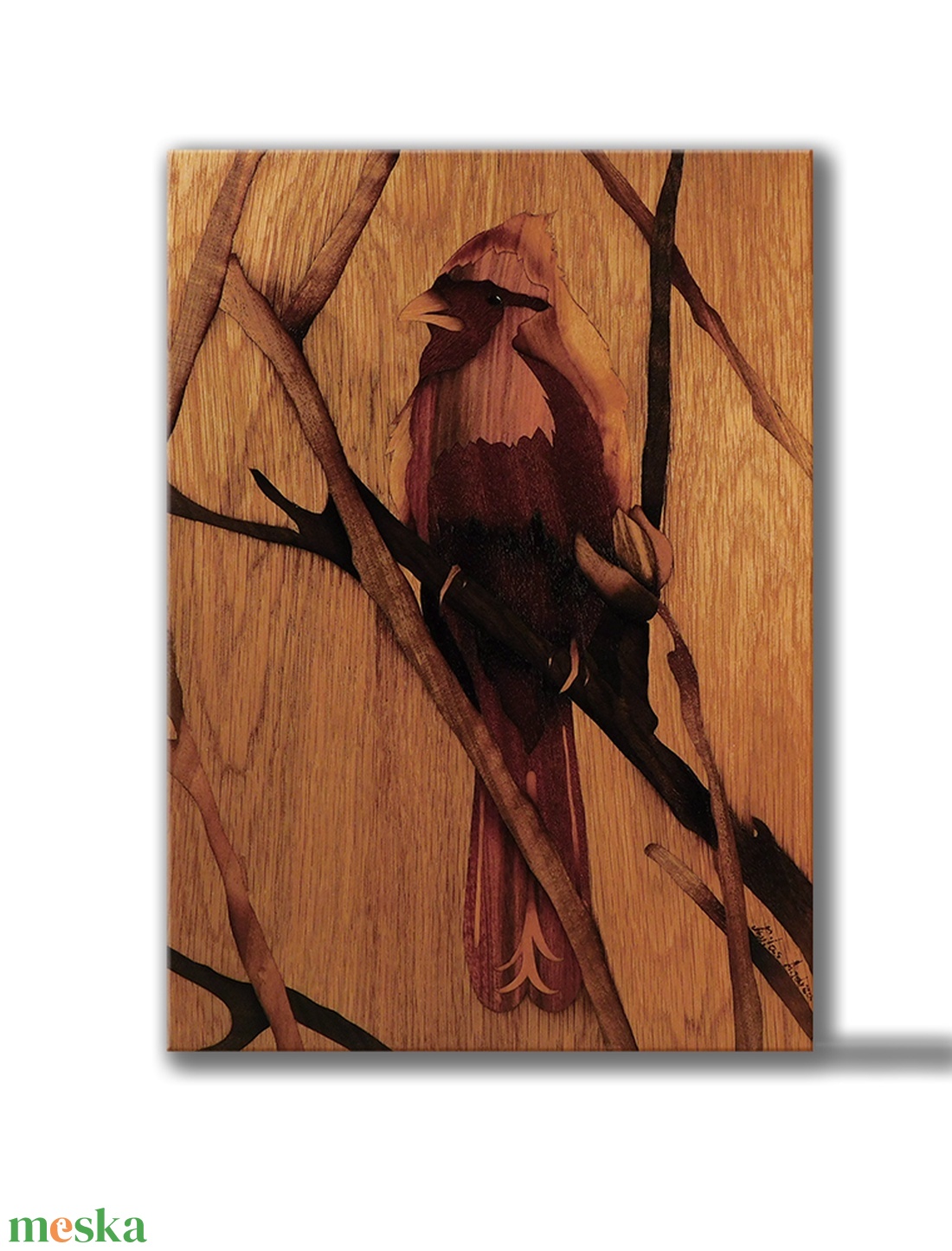 Kardinális pinty madár fa intarzia - otthon & lakás - dekoráció - kép & falikép - fából készült kép - Meska.hu