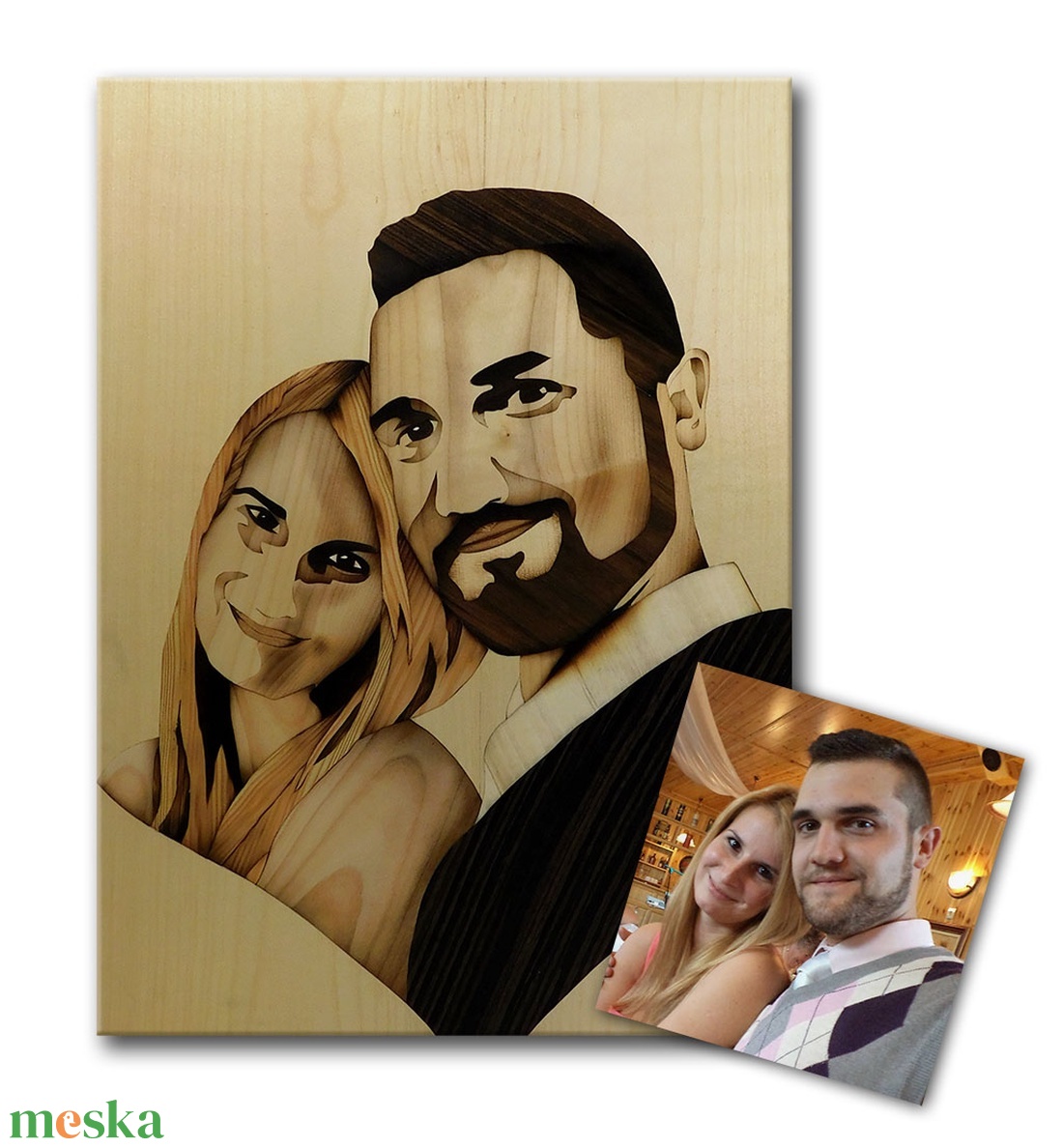 Esküvői portré fából, Intarzia - művészet - portré & karikatúra - portré - Meska.hu