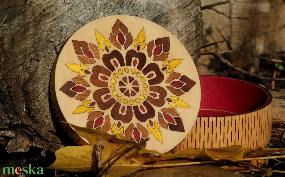 Őszi mandala fa ajándék doboz, ékszertartó, virágos, díszdoboz - ékszer - ékszertartó - ékszerdoboz - Meska.hu