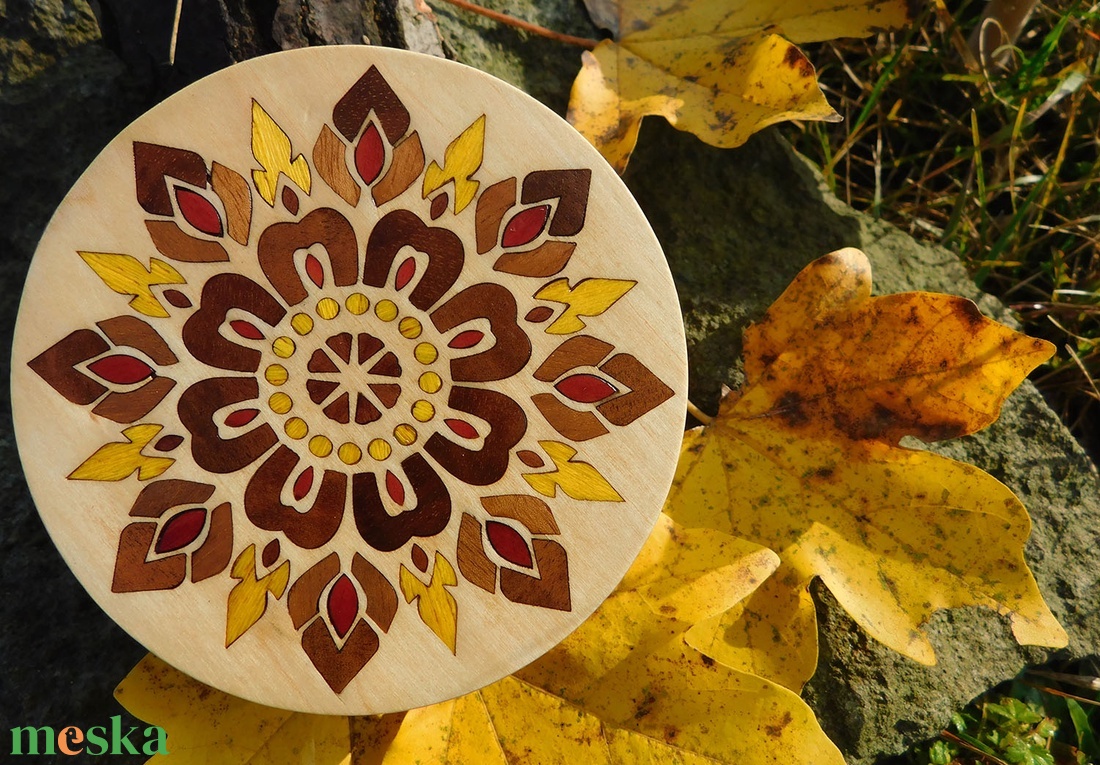 Őszi mandala fa ajándék doboz, ékszertartó, virágos, díszdoboz - ékszer - ékszertartó - ékszerdoboz - Meska.hu