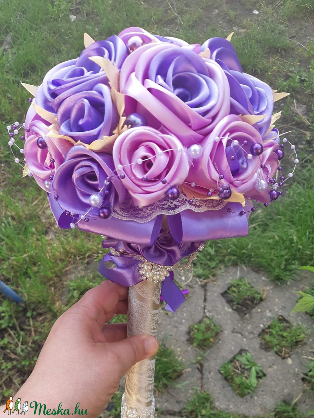 Lila szenvedélyörökcsokor - esküvő - menyasszonyi- és dobócsokor - Meska.hu
