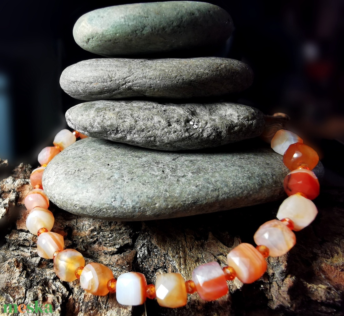Karneol - cirkon karkötő - ékszer - karkötő - ásványkarkötő - Meska.hu