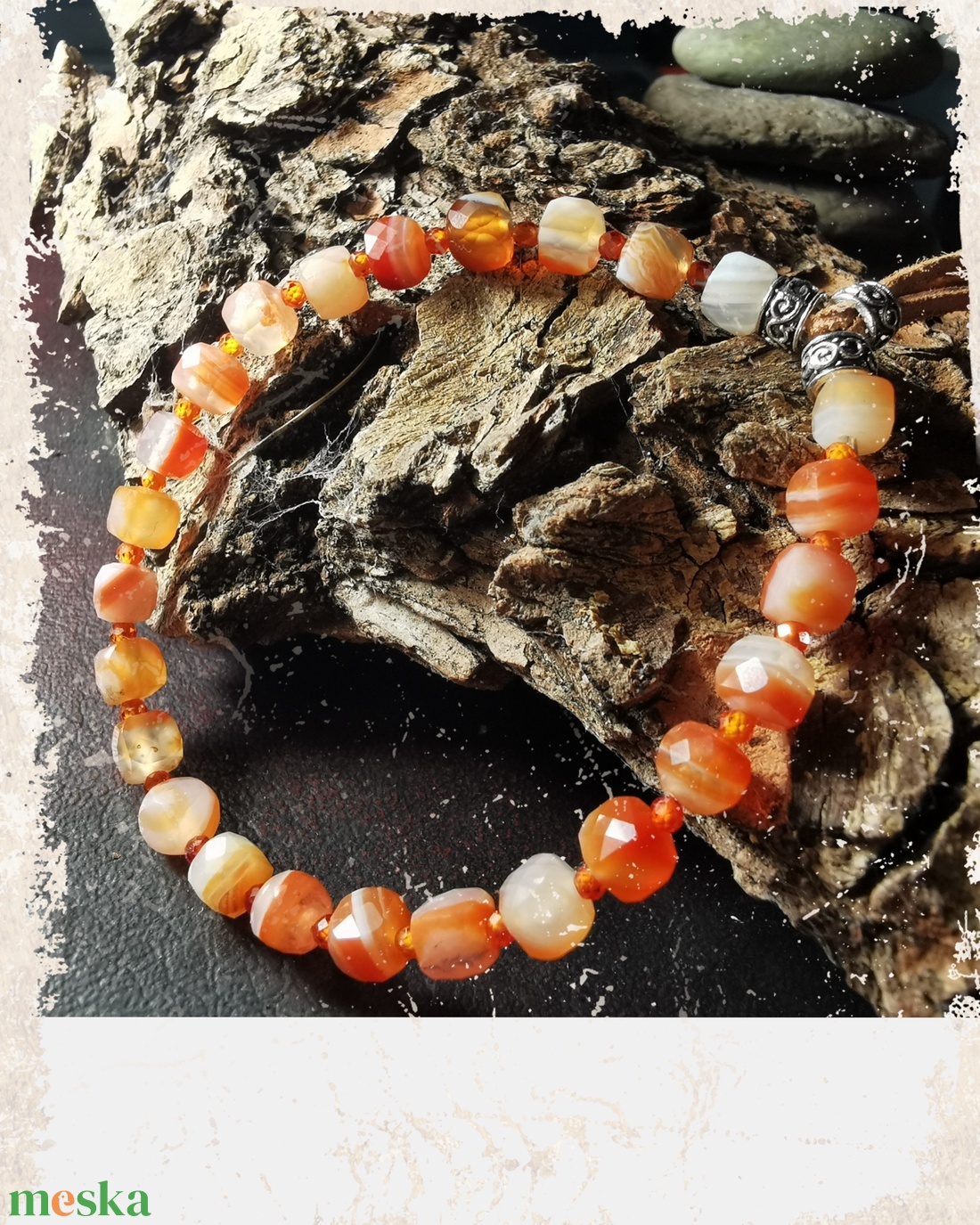 Karneol - cirkon karkötő - ékszer - karkötő - ásványkarkötő - Meska.hu