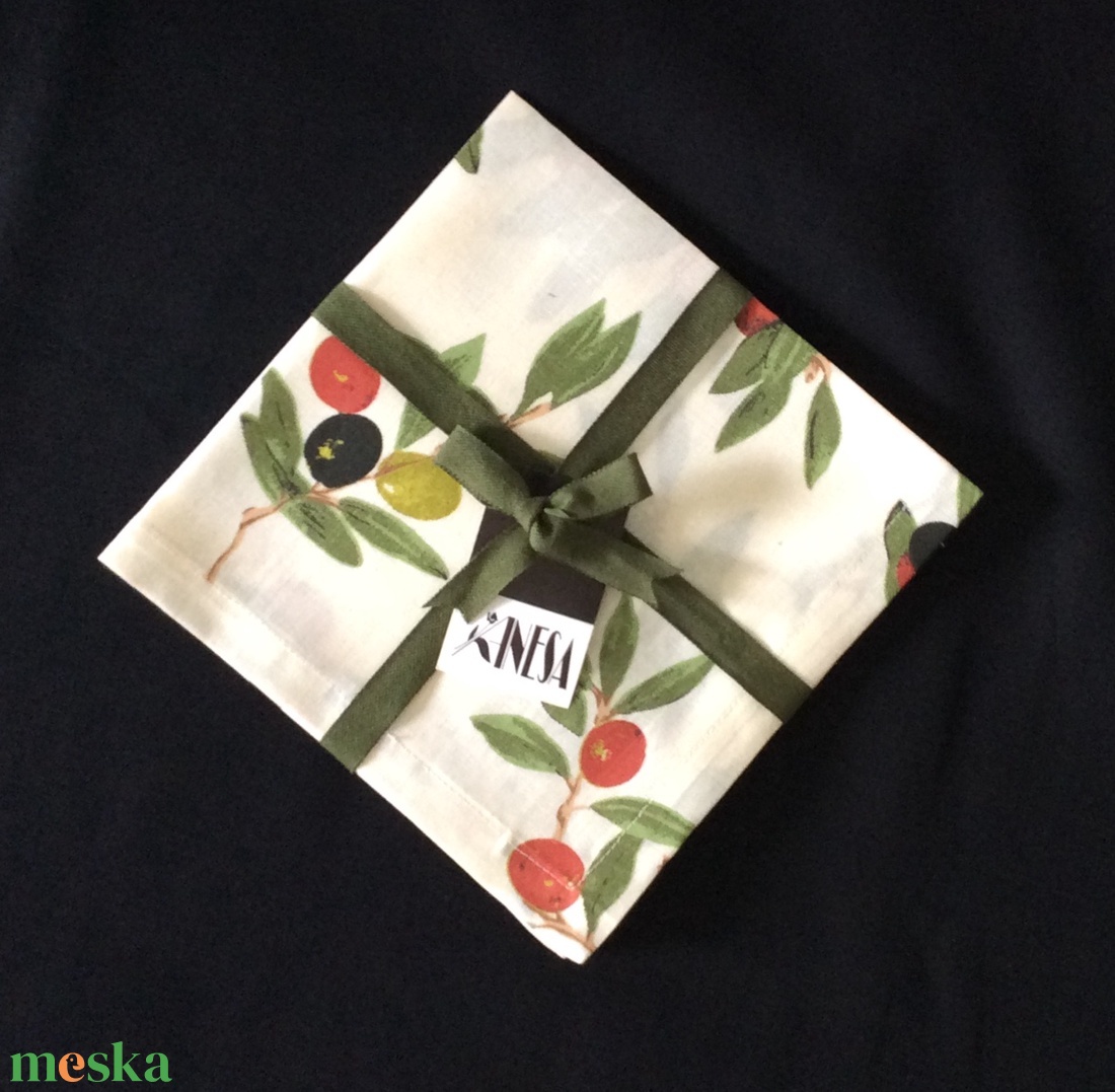 Szalvéta olajbogyó mintával / Zero Waste  - otthon & életmód - konyhafelszerelés, tálalás - konyhai textil - szalvéta - Meska.hu