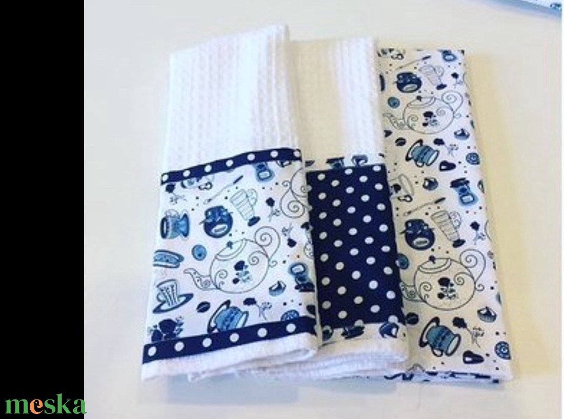 Konyharuha szett kék csészés mintával  - otthon & életmód - konyhafelszerelés, tálalás - konyhai textil - konyharuha & törlőkendő - Meska.hu