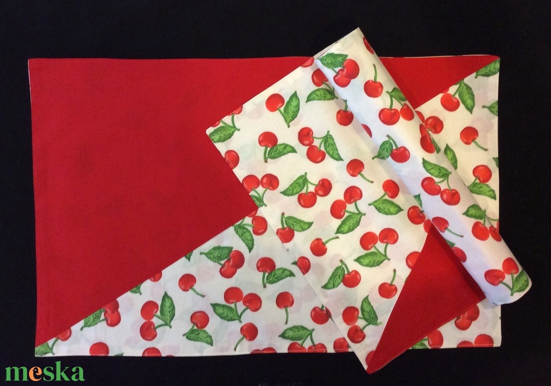 Tányéralátét szett cseresznye mintával  - otthon & életmód - konyhafelszerelés, tálalás - tálalás - tányér- és poháralátét - Meska.hu