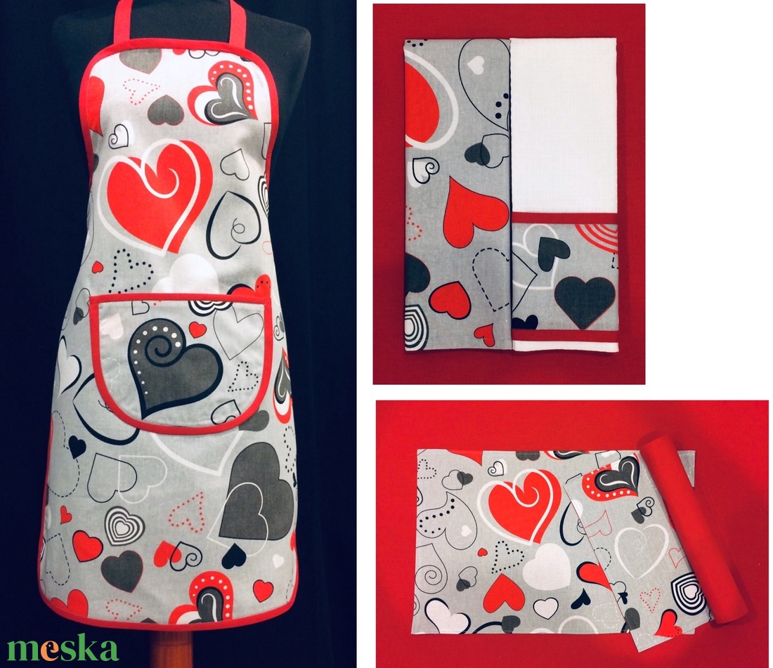 Konyharuha szett szívecske  mintás - otthon & életmód - konyhafelszerelés, tálalás - konyhai textil - konyharuha & törlőkendő - Meska.hu