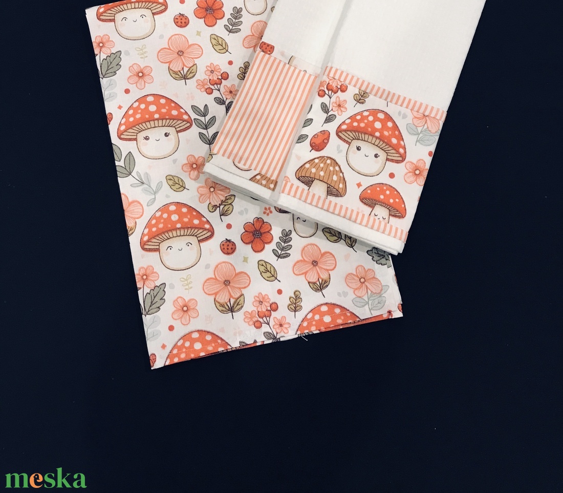 Konyharuha szett vidám gomba  mintával  - otthon & életmód - konyhafelszerelés, tálalás - konyhai textil - konyharuha & törlőkendő - Meska.hu