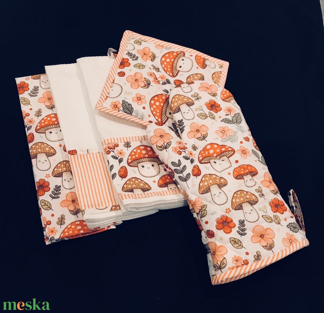Konyharuha szett vidám gomba  mintával  - otthon & életmód - konyhafelszerelés, tálalás - konyhai textil - konyharuha & törlőkendő - Meska.hu