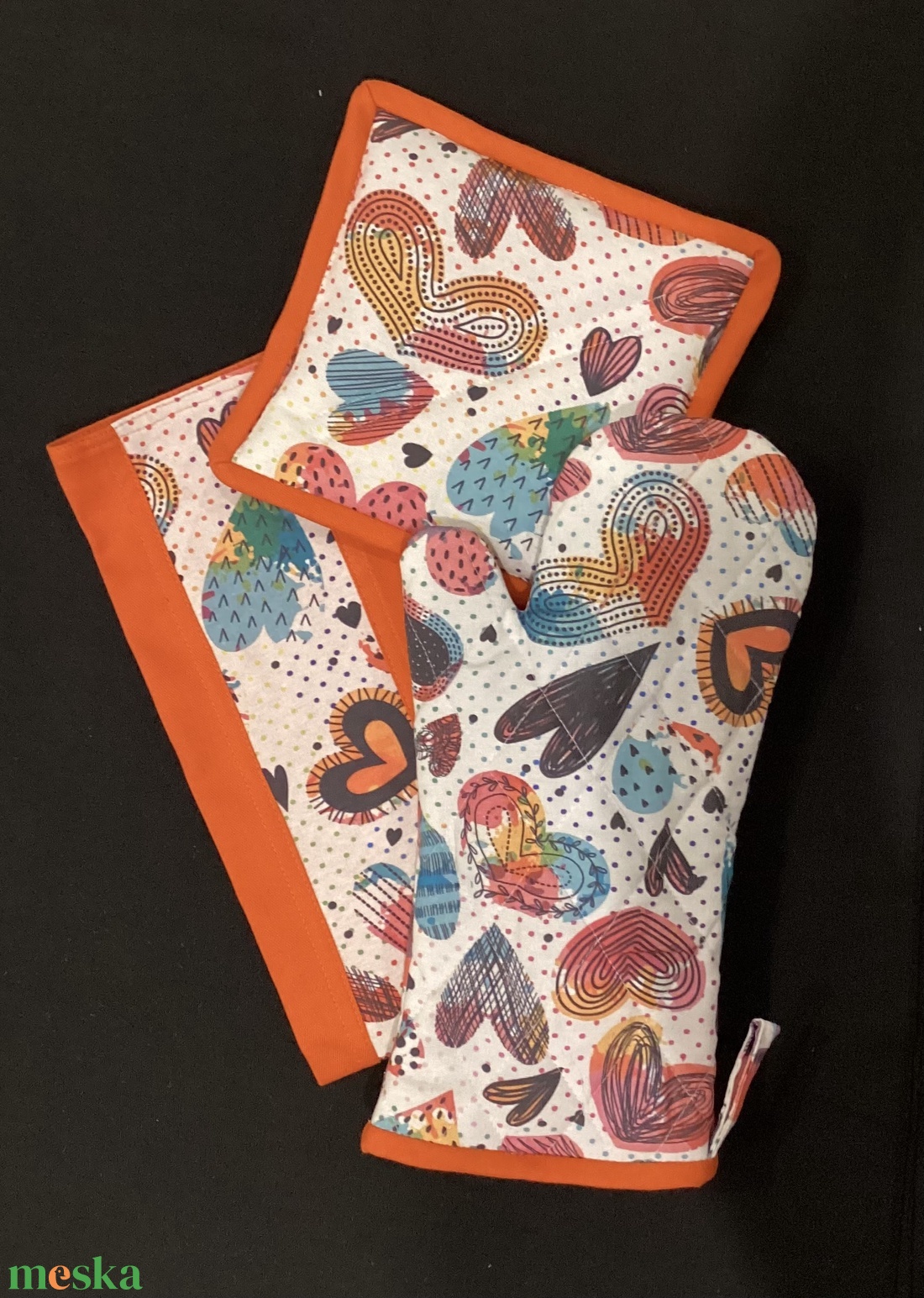 Konyharuha szett vidám szivecske mintával  - otthon & életmód - konyhafelszerelés, tálalás - konyhai textil - konyharuha & törlőkendő - Meska.hu