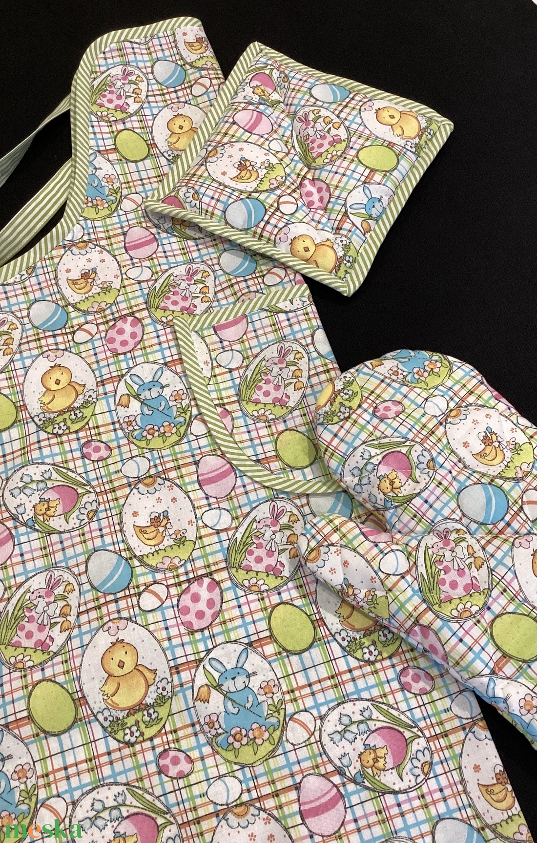 Kötény szett húsvéti mintával  - otthon & életmód - konyhafelszerelés, tálalás - konyhai textil - kötény - Meska.hu