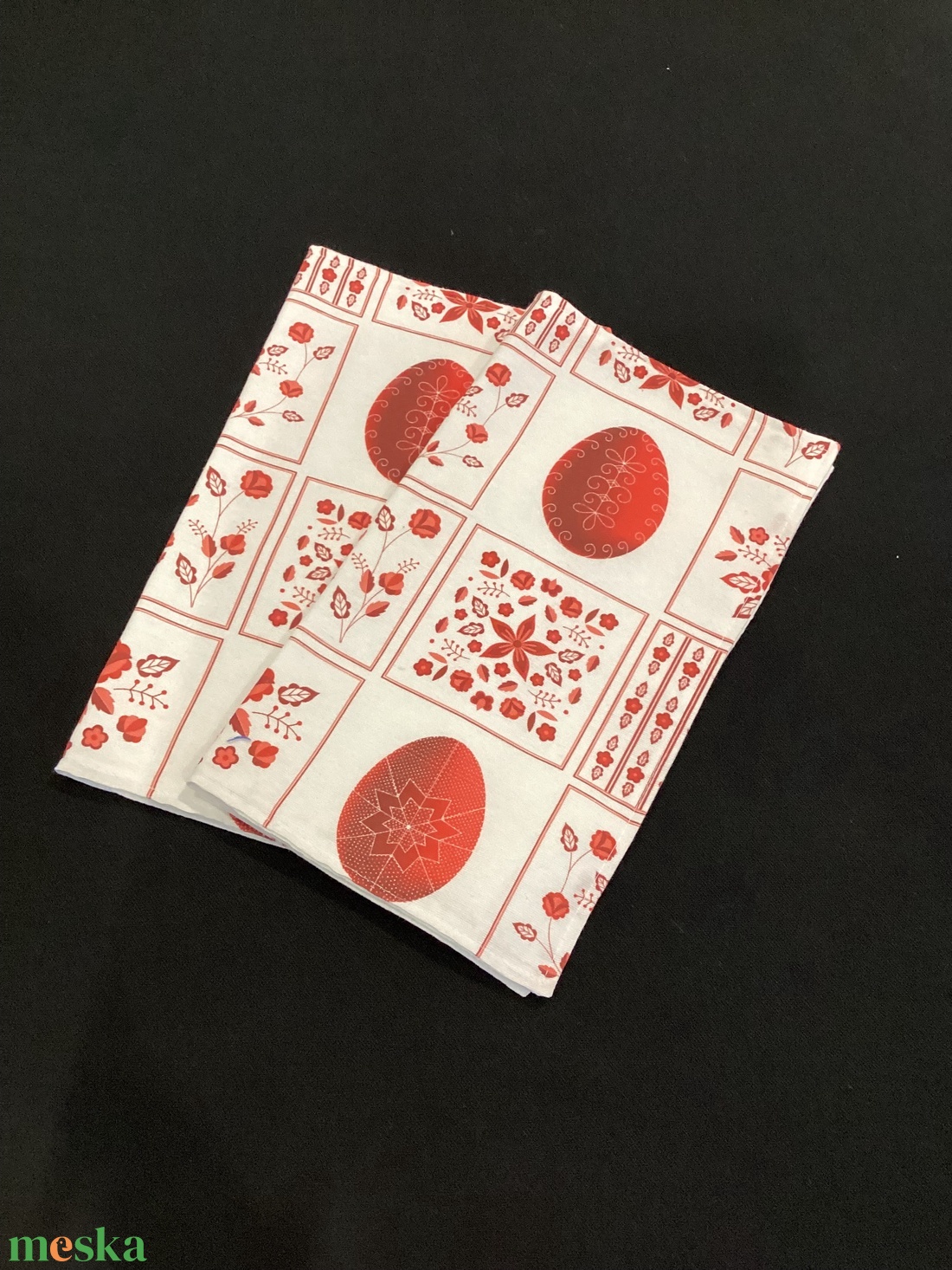 Törlőkendő szett piros tojás- népi motívumok - otthon & életmód - konyhafelszerelés, tálalás - konyhai textil - konyharuha & törlőkendő - Meska.hu