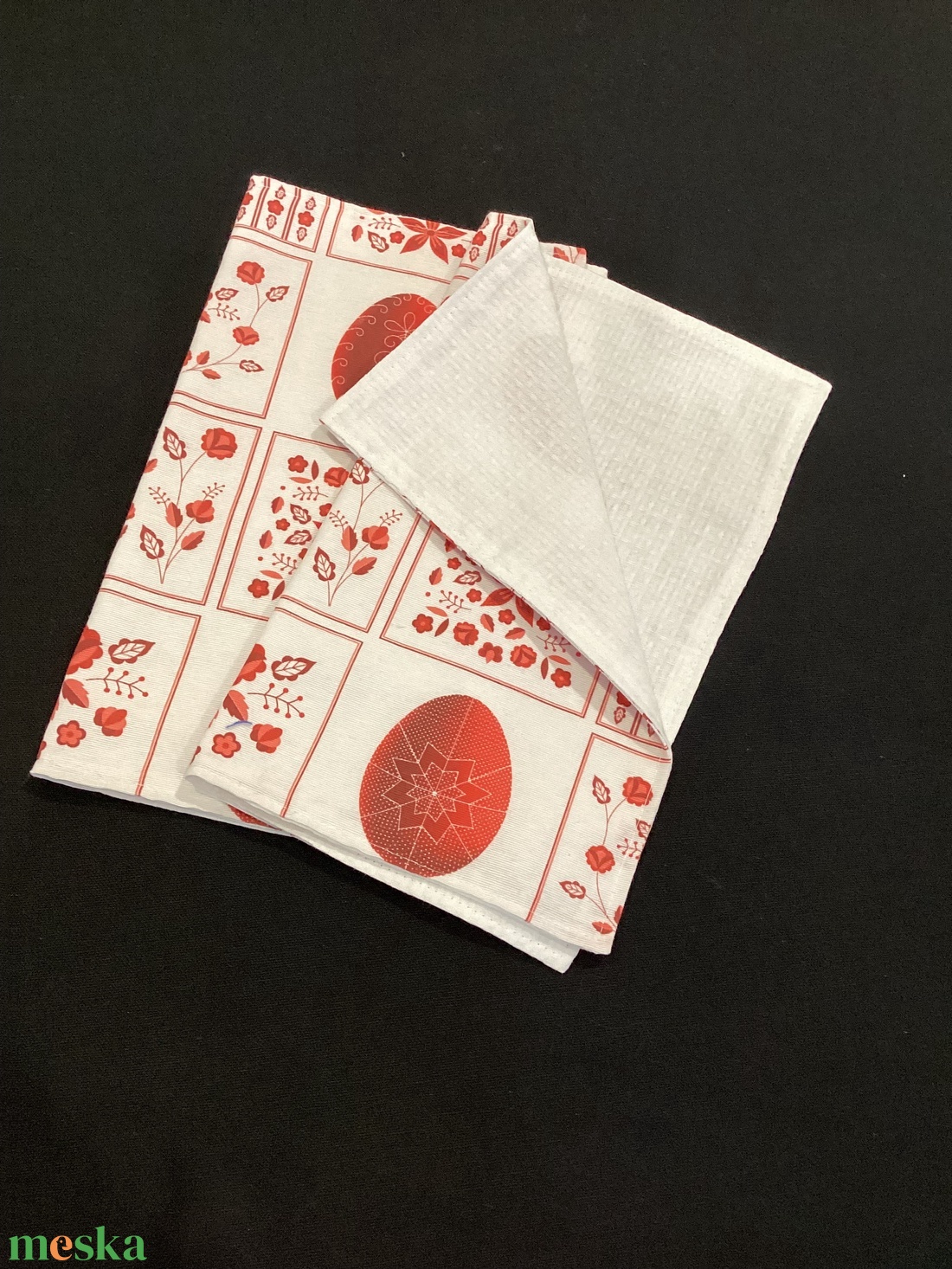 Törlőkendő szett piros tojás- népi motívumok - otthon & életmód - konyhafelszerelés, tálalás - konyhai textil - konyharuha & törlőkendő - Meska.hu