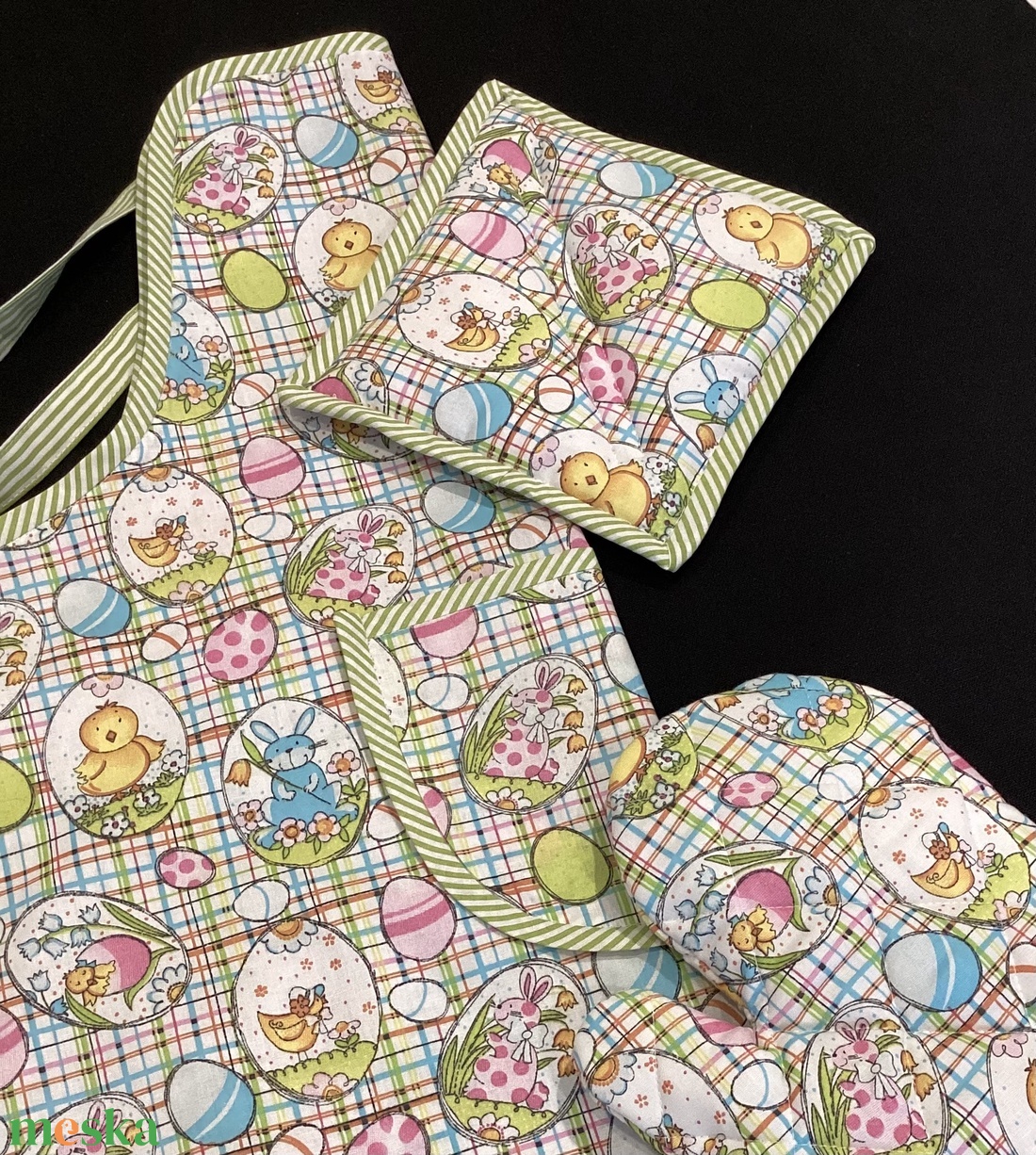 Kötény szett húsvéti mintával  - otthon & életmód - konyhafelszerelés, tálalás - konyhai textil - kötény - Meska.hu