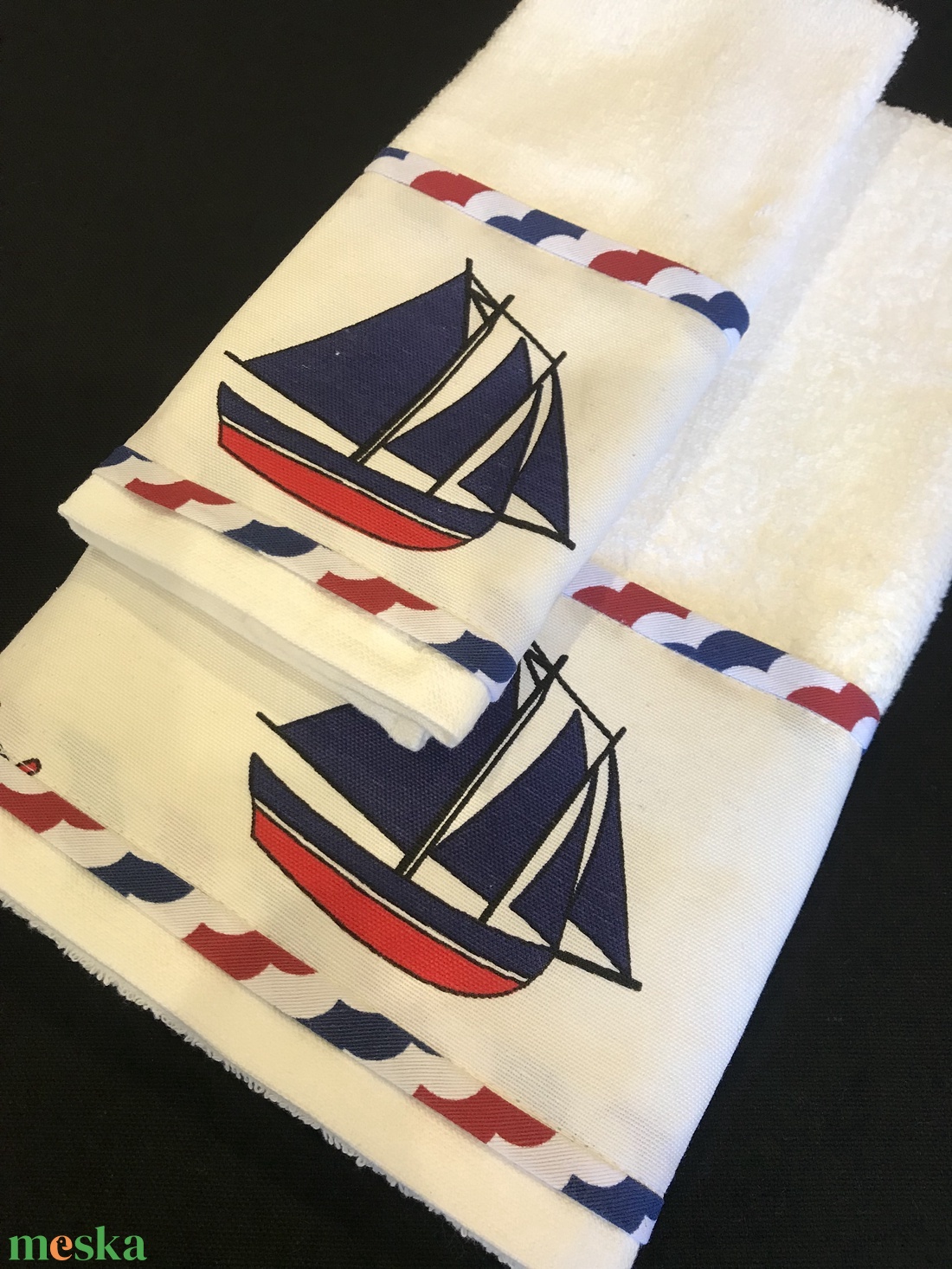 Törölköző szett tengerész mintával  - otthon & életmód - fürdőszoba - törölköző - Meska.hu