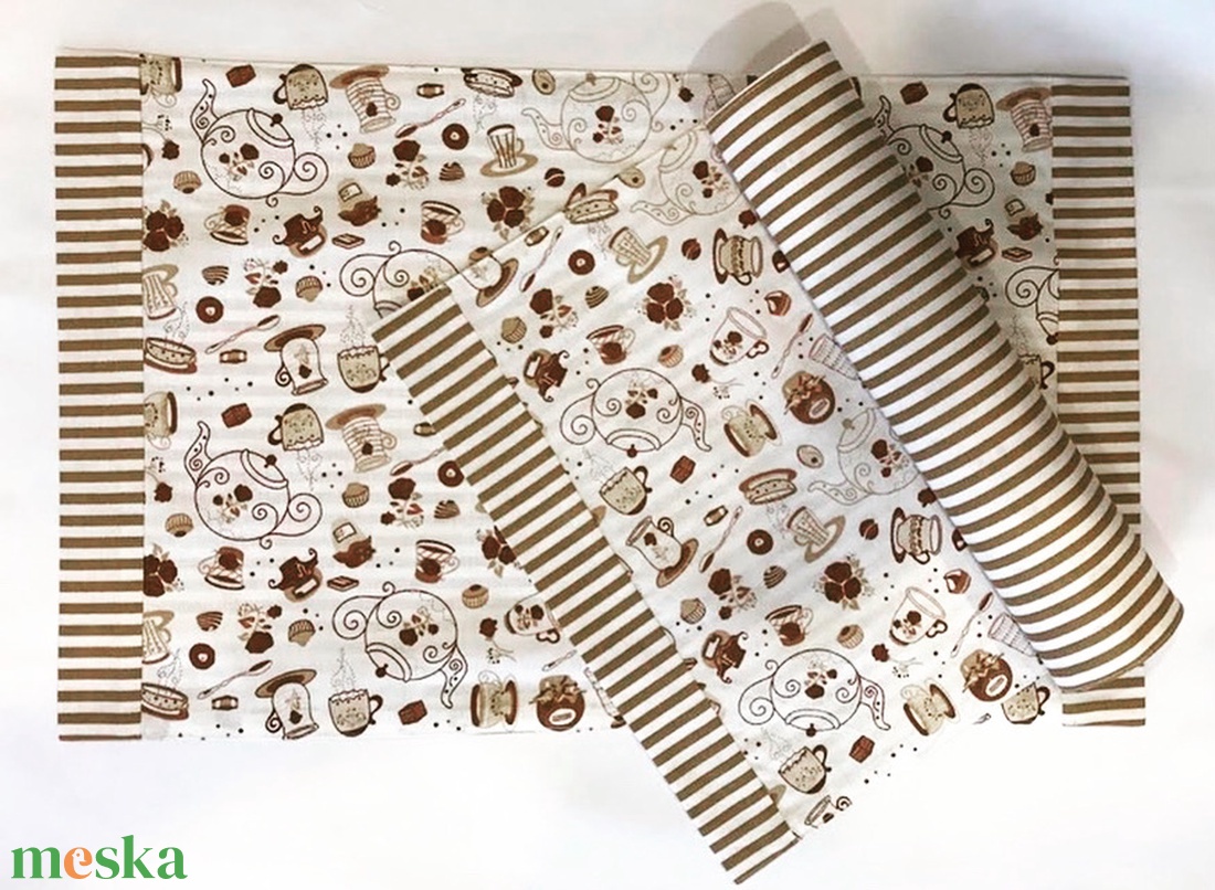 Konyharuha szett  föld színek csésze mintás - otthon & életmód - konyhafelszerelés, tálalás - konyhai textil - konyharuha & törlőkendő - Meska.hu