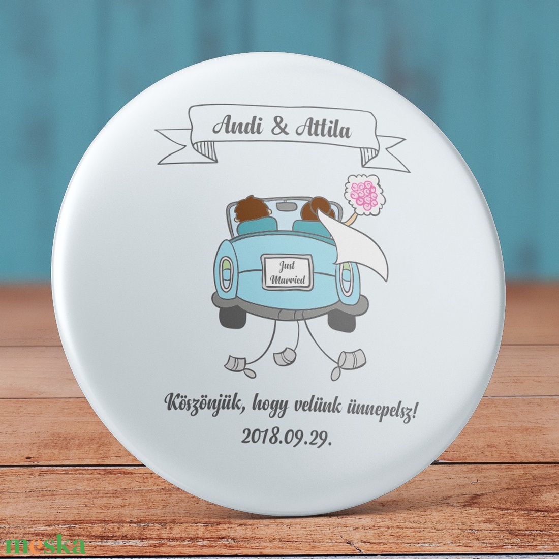 Autós esküvői köszönet ajándék hűtőmágnes - autó köszönőajándék mágnes - szív alakú hűtőmágnes - esküvő - emlék & ajándék - köszönőajándék - Meska.hu