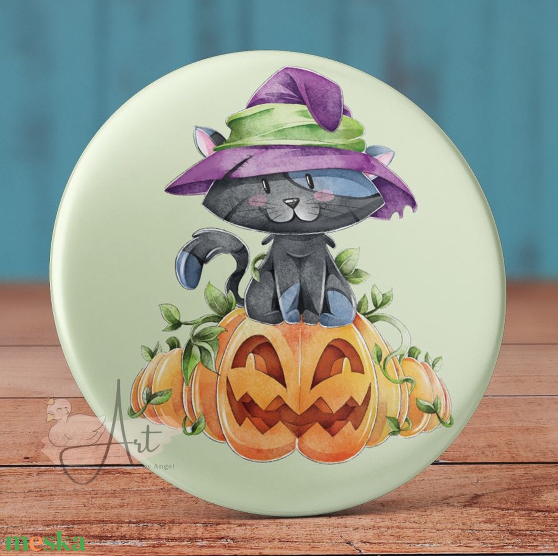 Halloween cica kitűző - tök bross - kitűző - őszi bross - macska kitűző - cuki - tök - halloween - pókháló - ékszer - kitűző és bross - Meska.hu