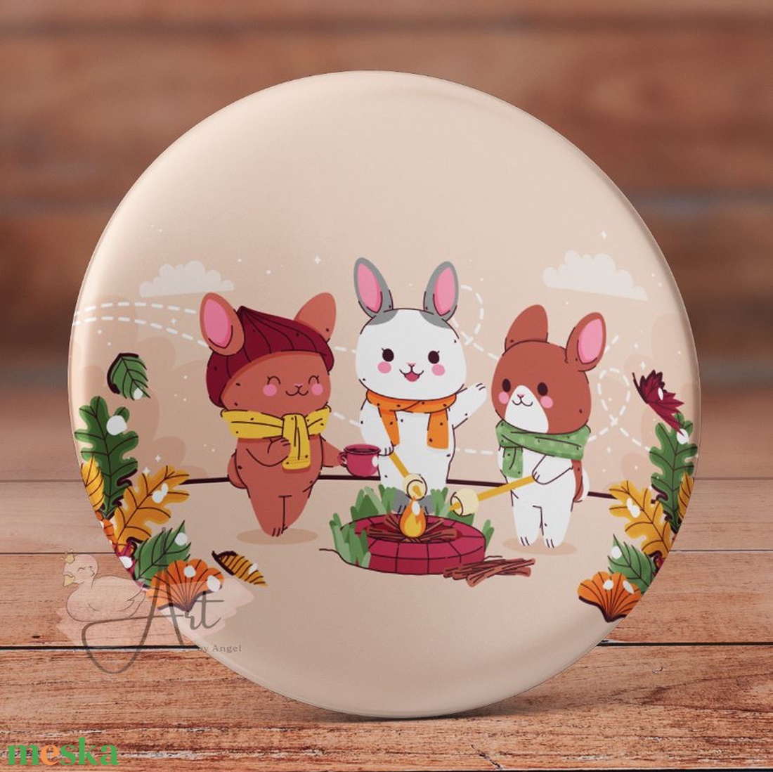 Nyuszis őszi kitűző - levél bross - kitűző - ősz bross - baráti kitűző - cuki nyúl - halloween - ősz - levél - cuki - ékszer - kitűző és bross - Meska.hu