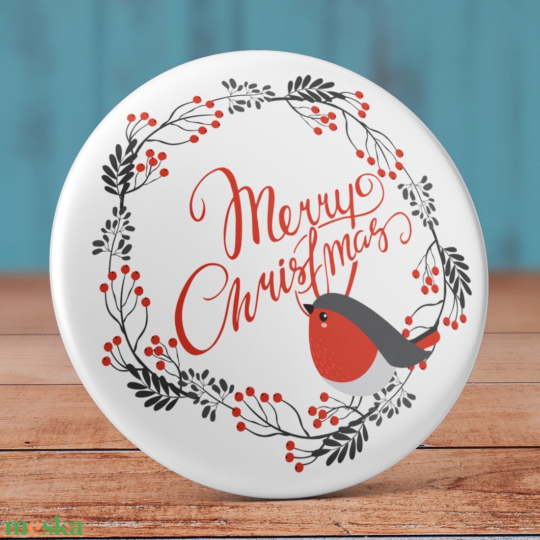 Karácsonyi ajándék mágnes - cuki hűtőmágnes - karácsony - dísz - vintage - tél - ajándék - madár - vörösbegy - bogyó - otthon & életmód - konyhafelszerelés, tálalás - konyhai dekoráció - hűtőmágnes - Meska.hu