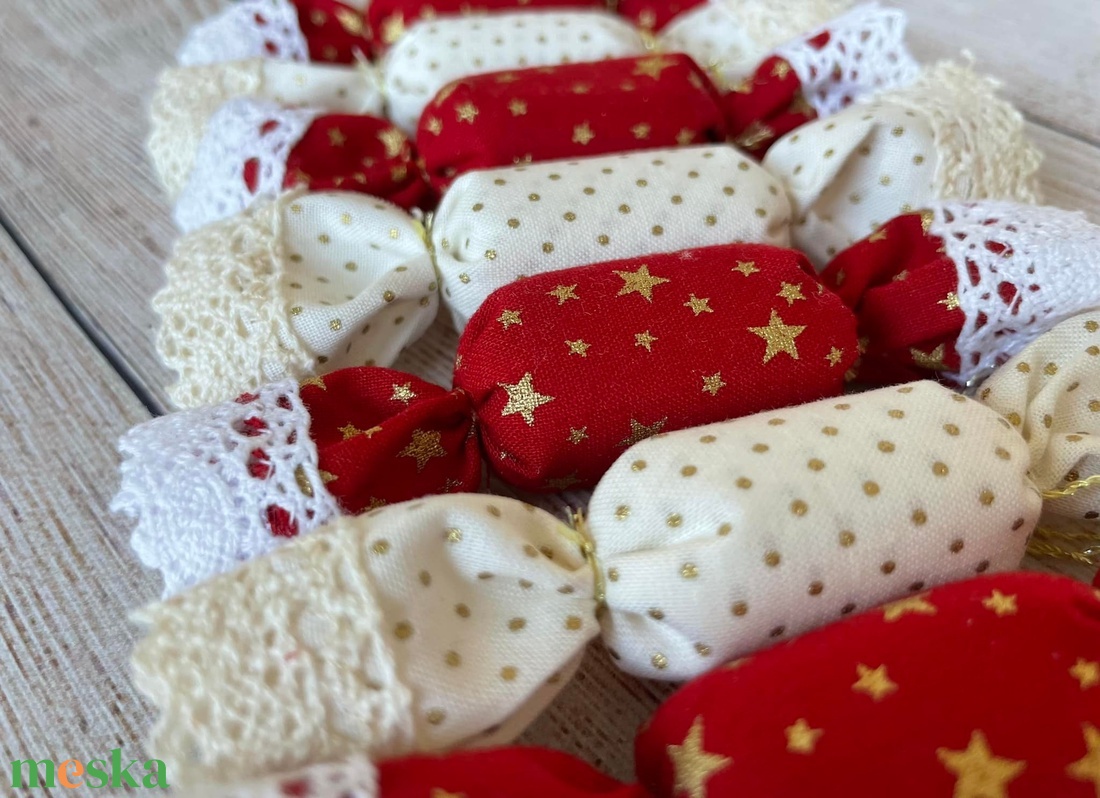 10db-os textil szaloncukor csomag - karácsony - karácsonyi lakásdekoráció - karácsonyfadíszek - Meska.hu