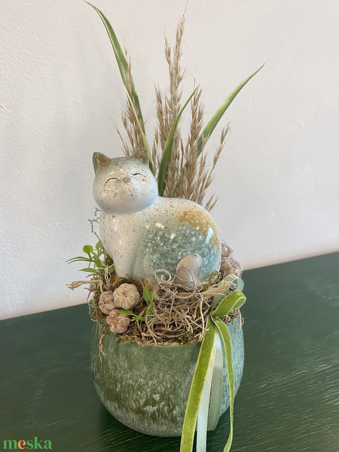 Kerámia cicás dísz - otthon & életmód - dekoráció - asztal és polc dekoráció - asztaldísz - Meska.hu