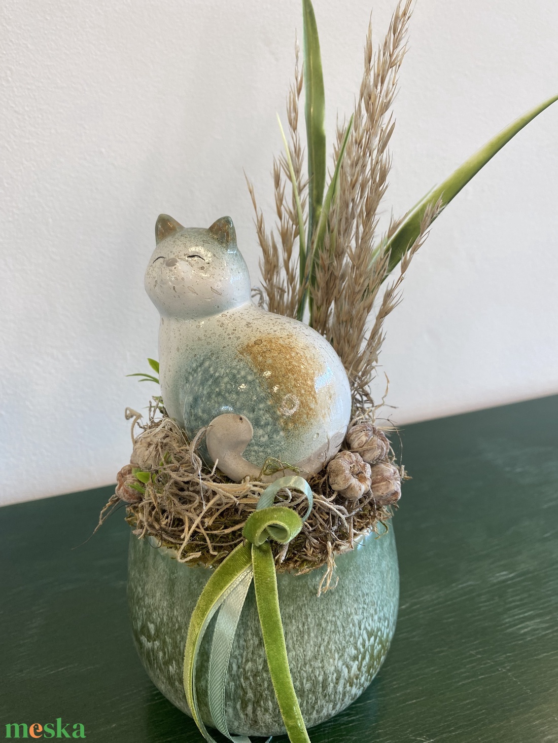 Kerámia cicás dísz - otthon & életmód - dekoráció - asztal és polc dekoráció - asztaldísz - Meska.hu