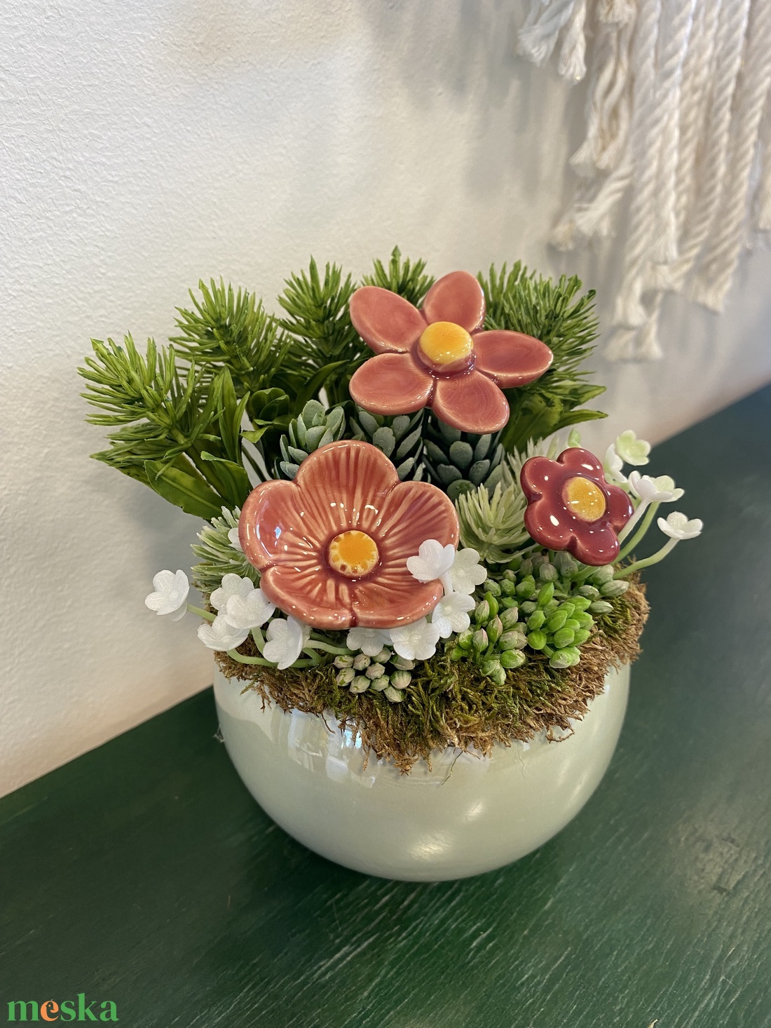 Kerámia virágos dísz  - otthon & életmód - dekoráció - asztal és polc dekoráció - asztaldísz - Meska.hu